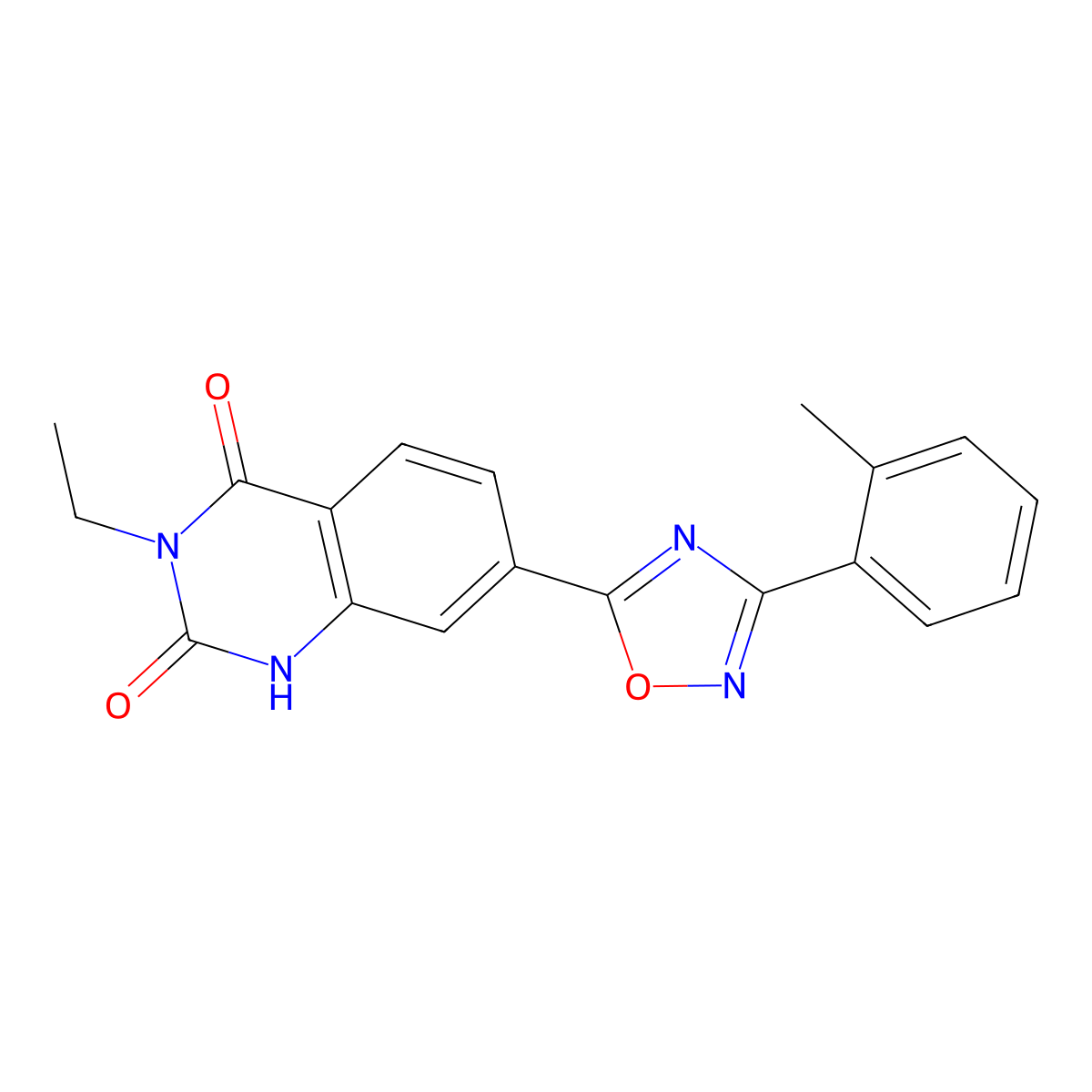 3-ethyl-7-(3-(o-tolyl)-1,2,4-oxadiazol-5-yl)quinazoline-2,4(1H,3H)-dione molecular structure, CAS 1359318-98-1