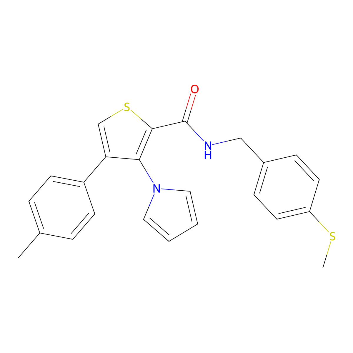 N-(4-(methylthio)benzyl)-3-(1H-pyrrol-1-yl)-4-(p-tolyl)thiophene-2-carboxamide molecular structure, CAS 1359321-71-3