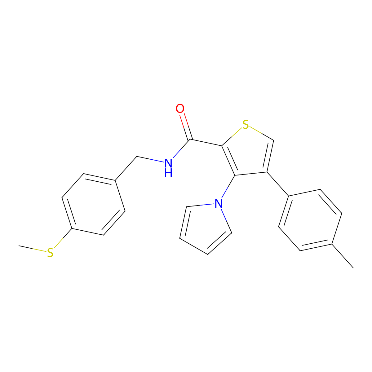 N-(4-(methylthio)benzyl)-3-(1H-pyrrol-1-yl)-4-(p-tolyl)thiophene-2-carboxamide molecular structure, CAS 1359321-71-3