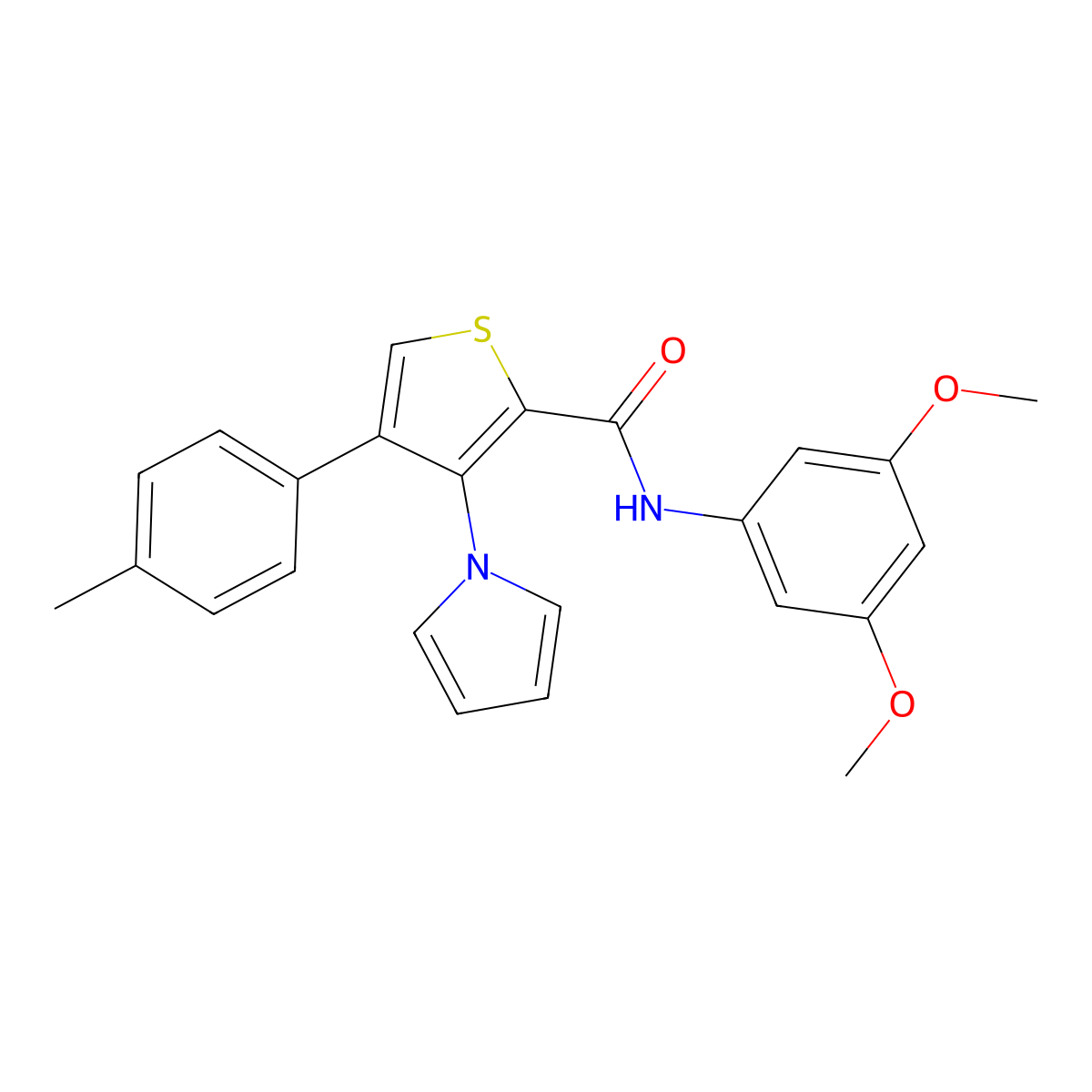 N-(3,5-dimethoxyphenyl)-4-(4-methylphenyl)-3-(1H-pyrrol-1-yl)thiophene-2-carboxamide molecular structure, CAS 1359321-76-8