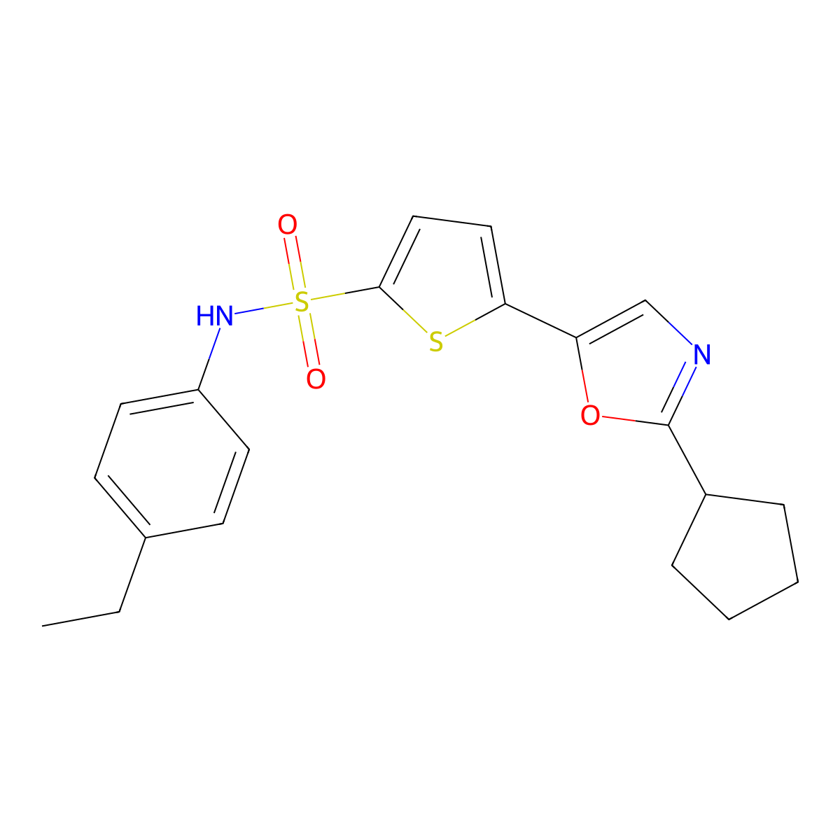 5-(2-cyclopentyl-1,3-oxazol-5-yl)-N-(4-ethylphenyl)thiophene-2-sulfonamide molecular structure, CAS 1359346-87-4