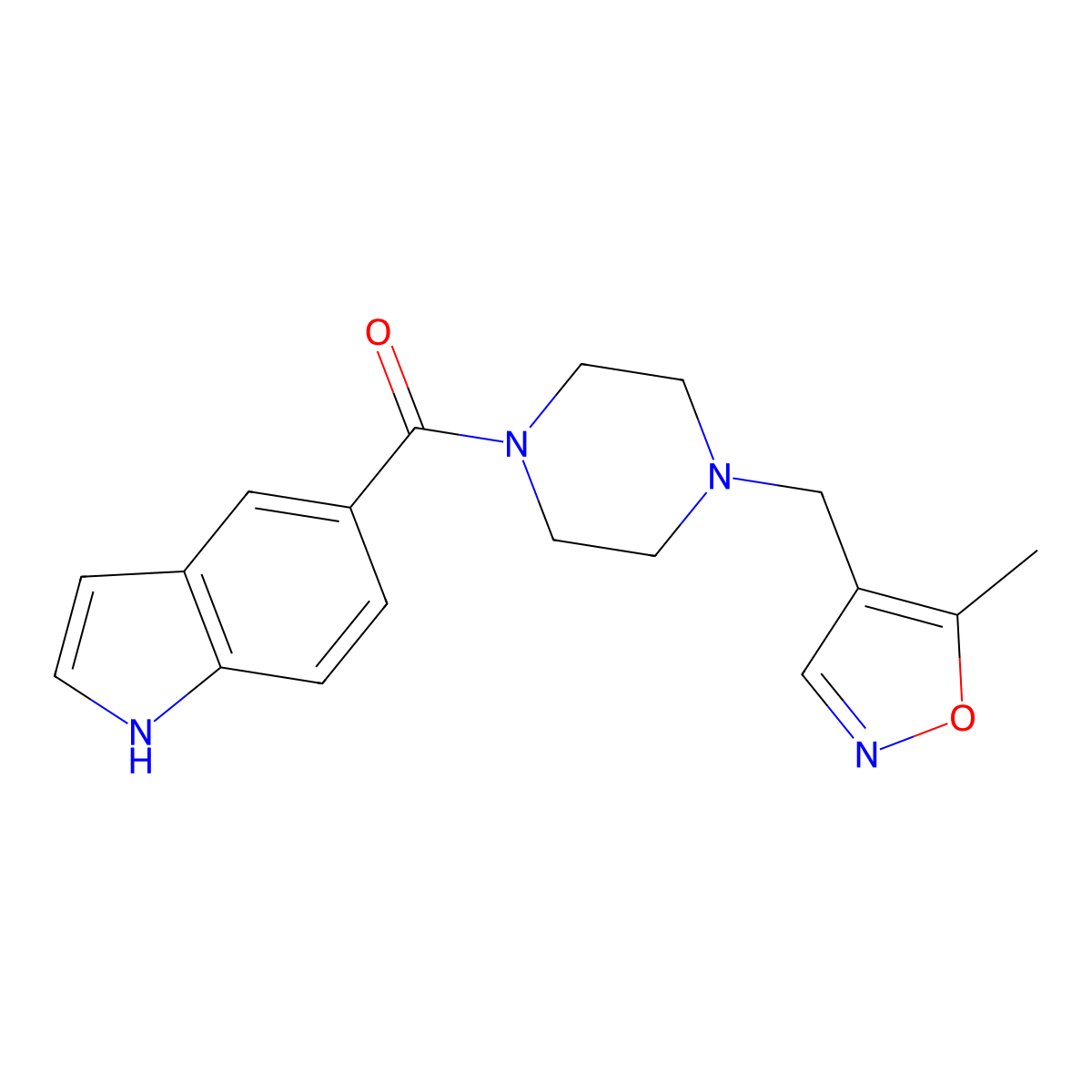 5-({4-[(5-methylisoxazol-4-yl)methyl]piperazin-1-yl}carbonyl)-1H-indole molecular structure, CAS 1359368-18-5