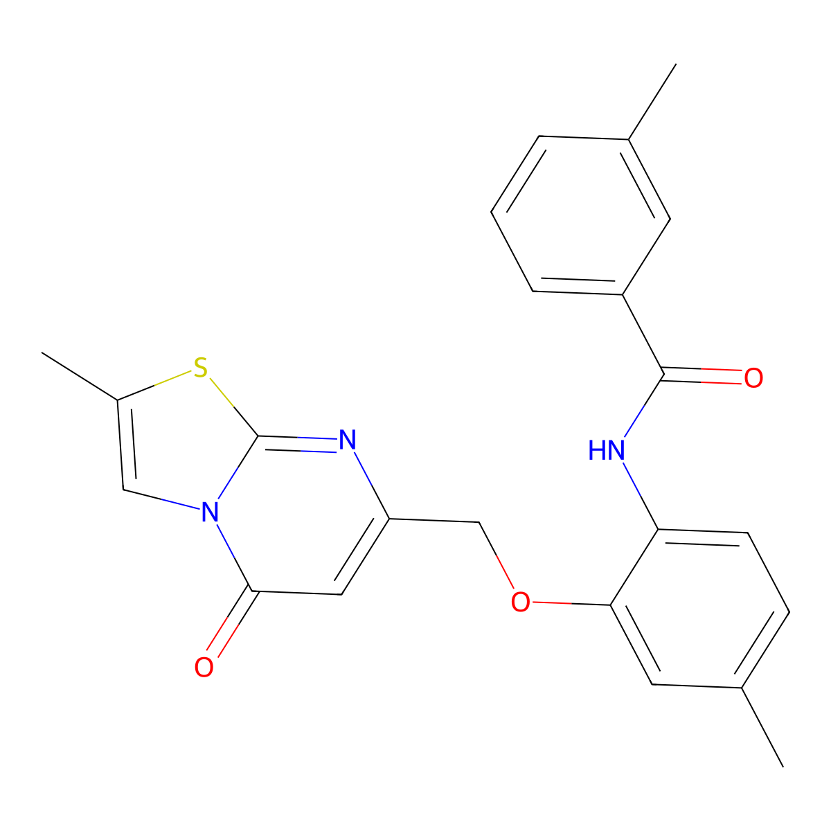 3-Methyl-N-[4-methyl-2-({2-methyl-5-oxo-5H-[1,3]thiazolo[3,2-A]pyrimidin-7-YL}methoxy)phenyl]benzamide molecular structure, CAS 1359380-80-5