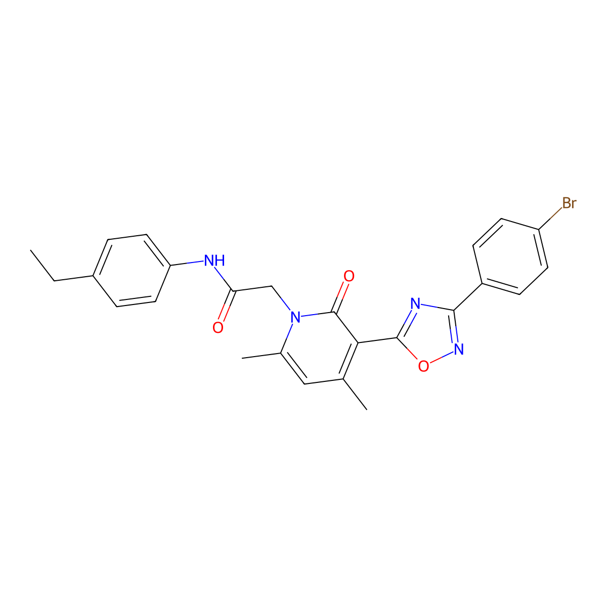 2-(3-(3-(4-bromophenyl)-1,2,4-oxadiazol-5-yl)-4,6-dimethyl-2-oxopyridin-1(2H)-yl)-N-(4-ethylphenyl)acetamide molecular structure, CAS 1359385-86-6