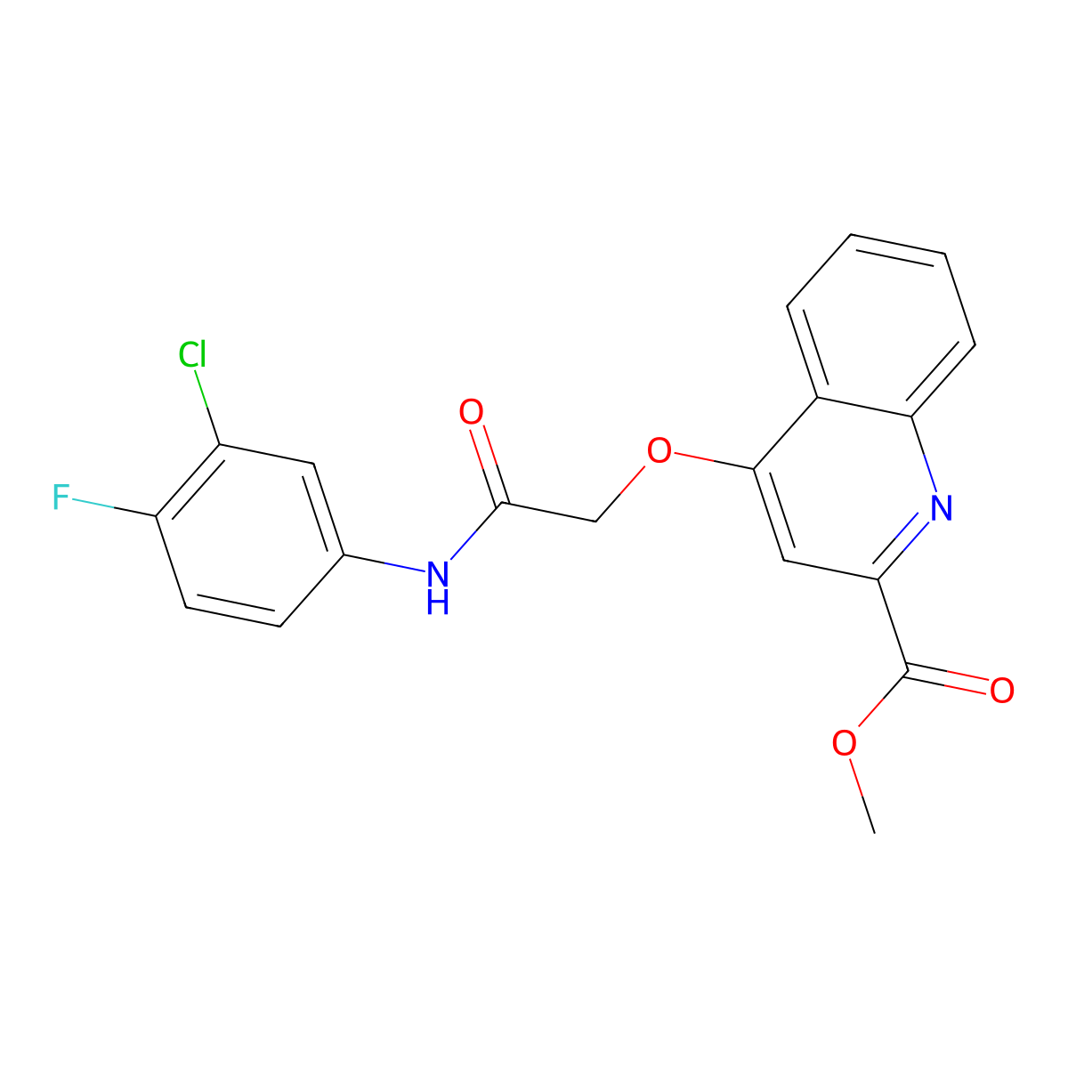 Methyl 4-{[(3-chloro-4-fluorophenyl)carbamoyl]methoxy}quinoline-2-carboxylate molecular structure, CAS 1359390-82-1