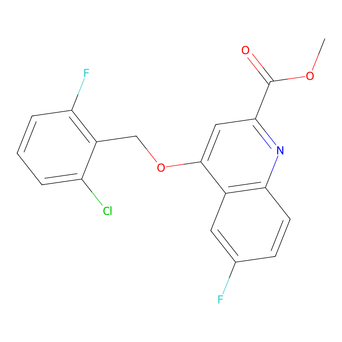 Methyl 4-[(2-chloro-6-fluorophenyl)methoxy]-6-fluoroquinoline-2-carboxylate molecular structure, CAS 1359391-01-7