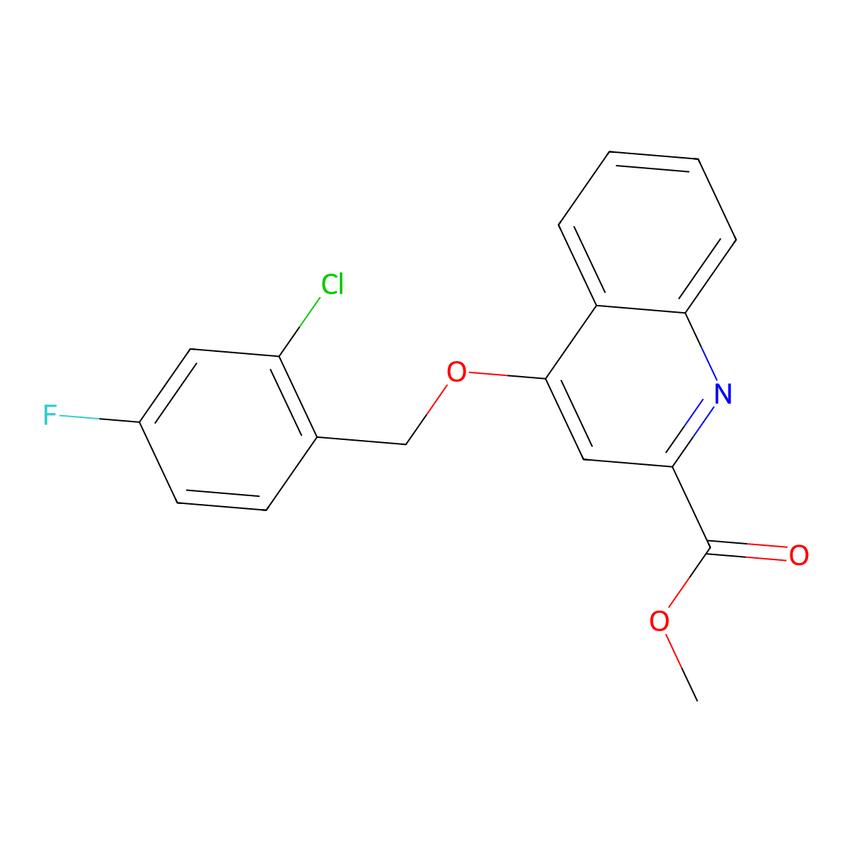 Methyl 4-[(2-chloro-4-fluorophenyl)methoxy]quinoline-2-carboxylate molecular structure, CAS 1359391-89-1