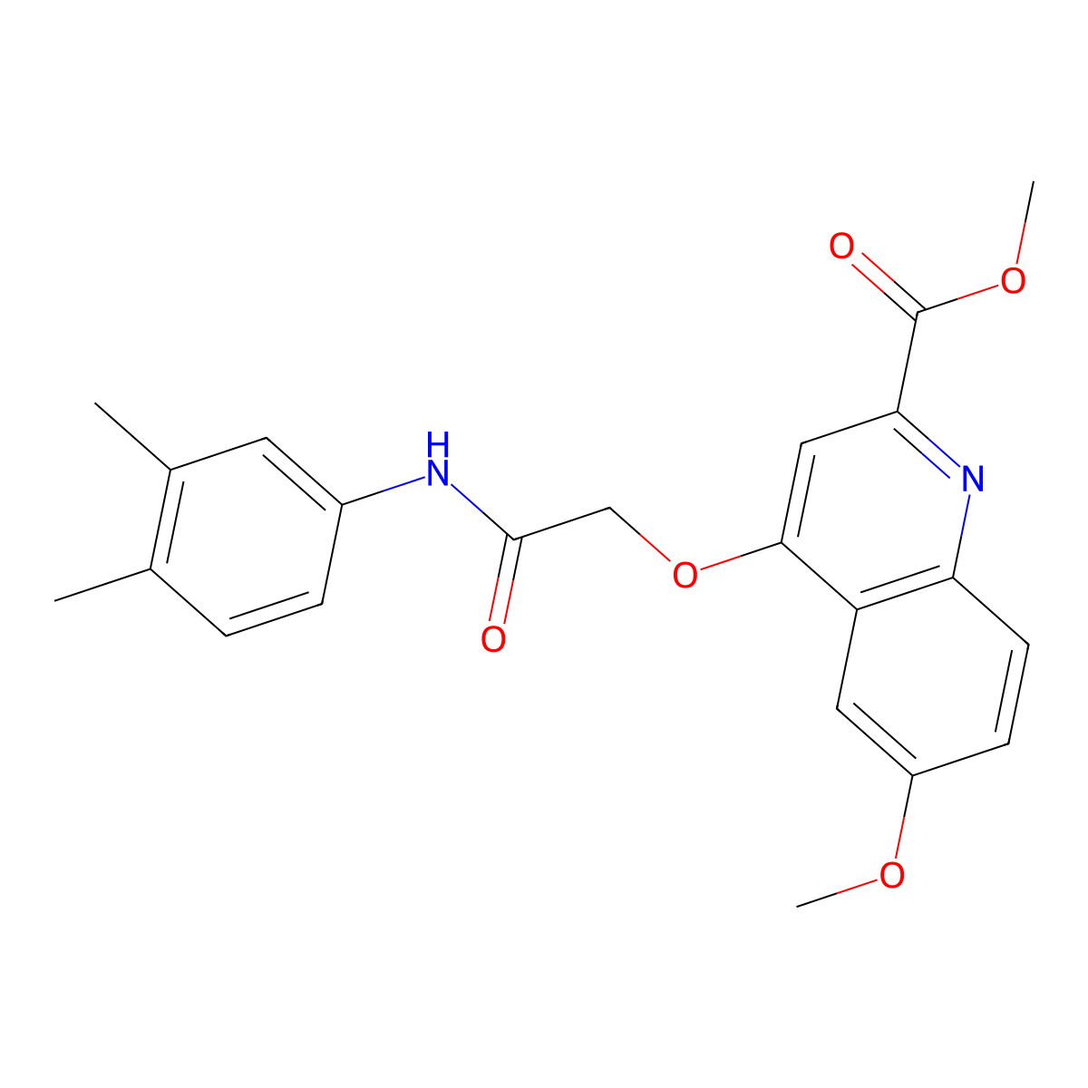 Methyl 4-(2-((3,4-dimethylphenyl)amino)-2-oxoethoxy)-6-methoxyquinoline-2-carboxylate molecular structure, CAS 1359392-28-1