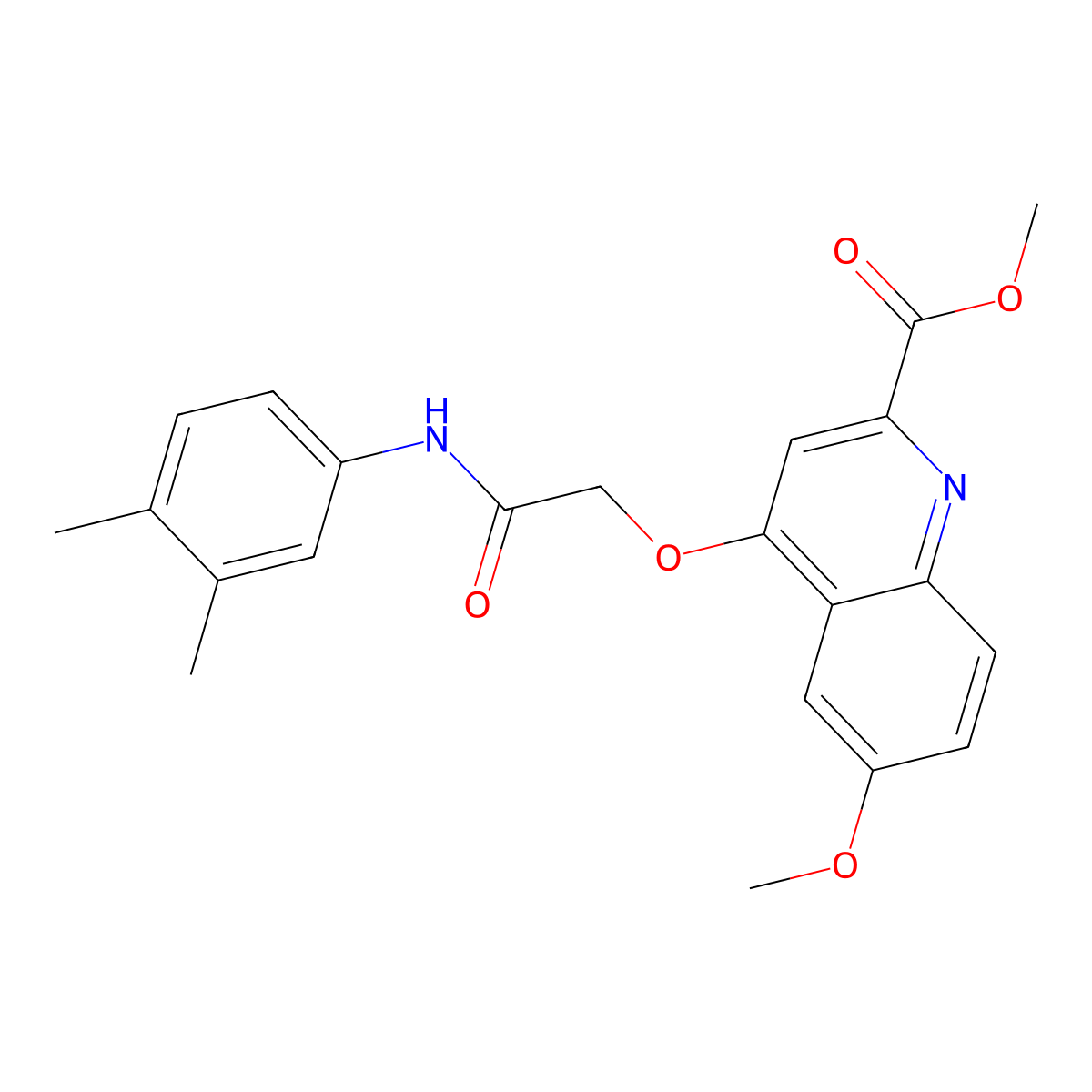Methyl 4-(2-((3,4-dimethylphenyl)amino)-2-oxoethoxy)-6-methoxyquinoline-2-carboxylate molecular structure, CAS 1359392-28-1