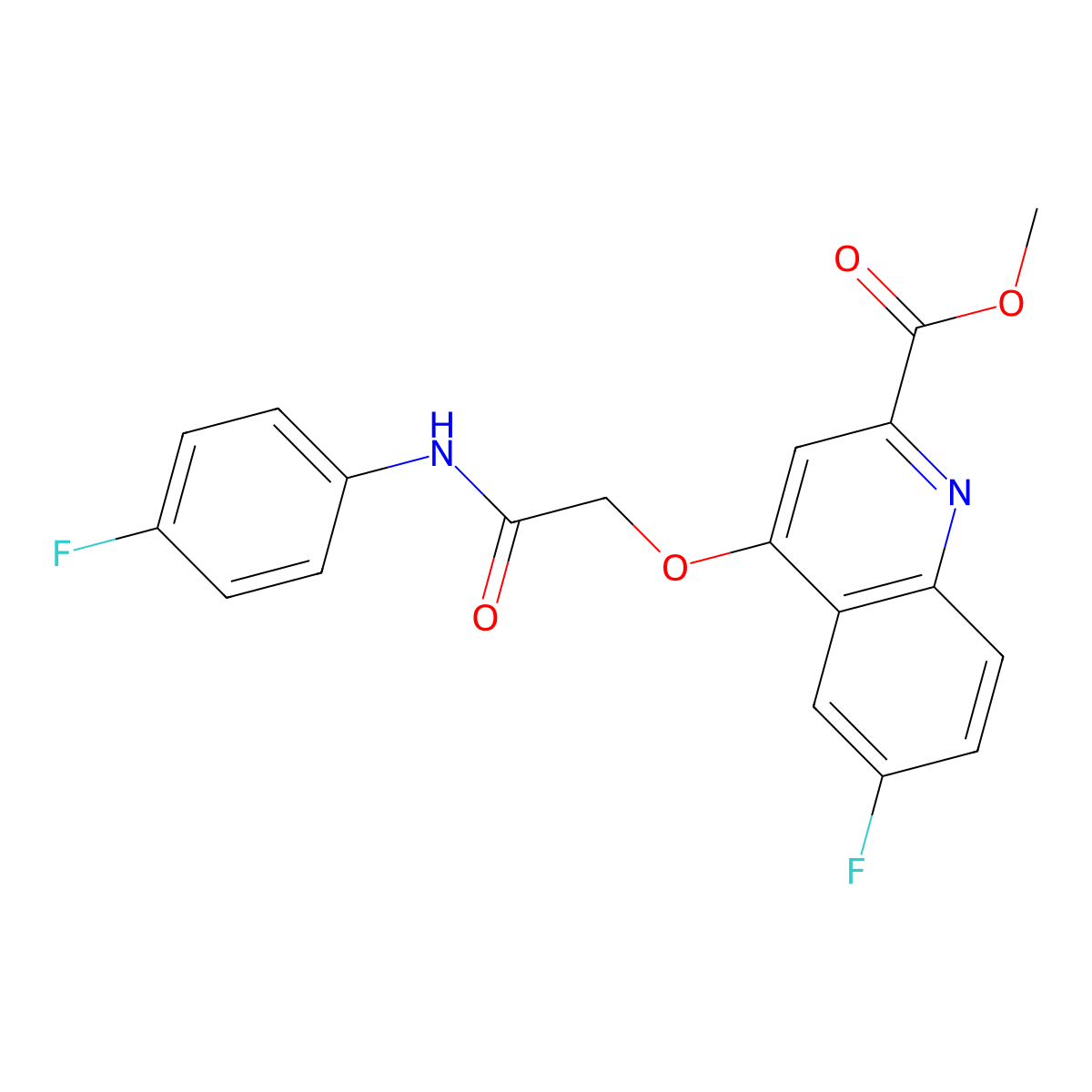 Methyl 6-fluoro-4-{[(4-fluorophenyl)carbamoyl]methoxy}quinoline-2-carboxylate molecular structure, CAS 1359393-44-4