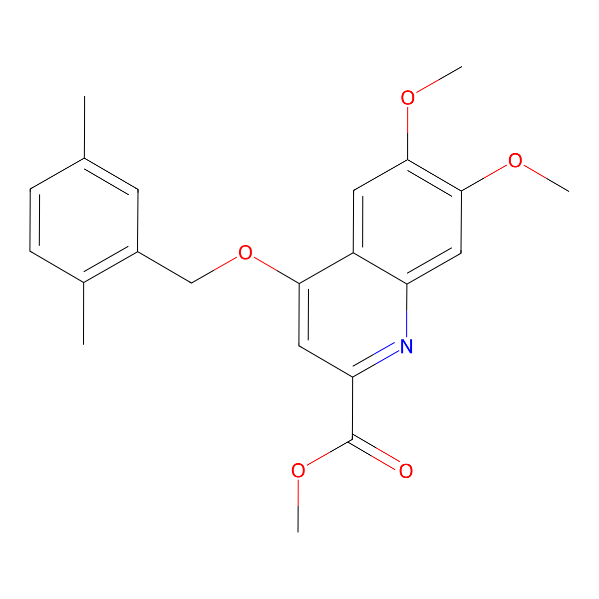 Methyl 4-[(2,5-dimethylphenyl)methoxy]-6,7-dimethoxyquinoline-2-carboxylate molecular structure, CAS 1359394-32-3