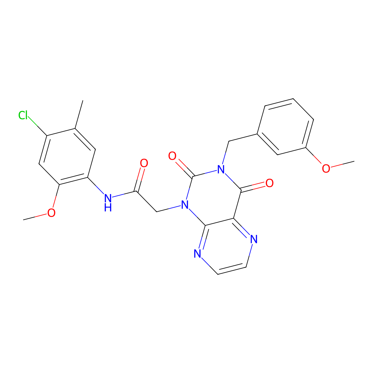 N-(4-chloro-2-methoxy-5-methylphenyl)-2-(3-(3-methoxybenzyl)-2,4-dioxo-3,4-dihydropteridin-1(2H)-yl)acetamide molecular structure, CAS 1359394-73-2