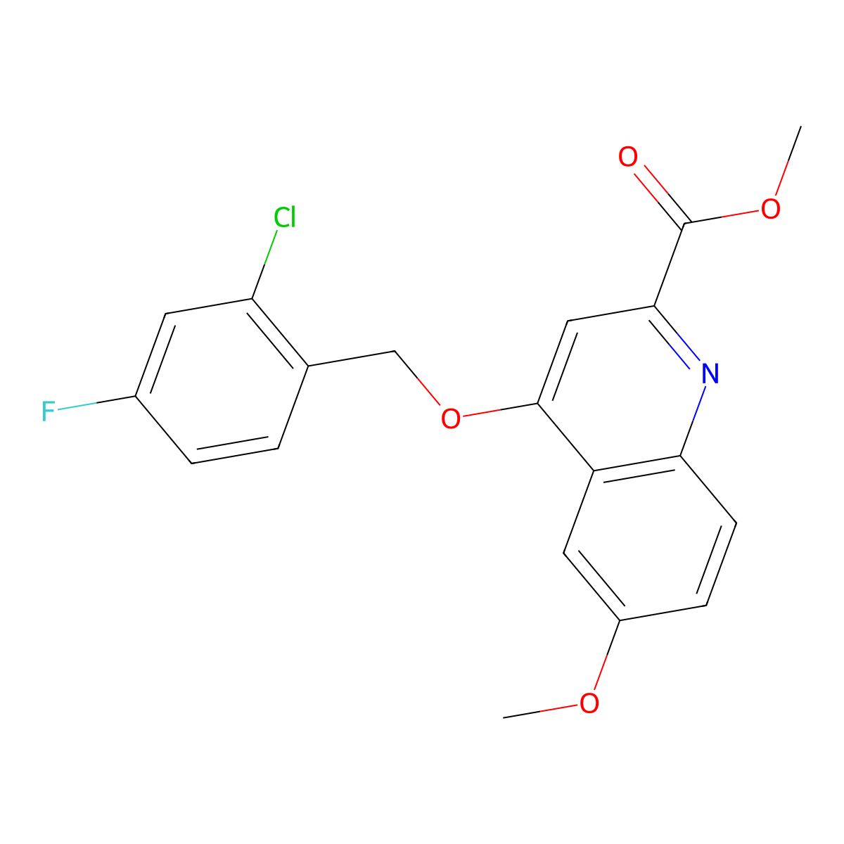 Methyl 4-[(2-chloro-4-fluorophenyl)methoxy]-6-methoxyquinoline-2-carboxylate molecular structure, CAS 1359395-95-1