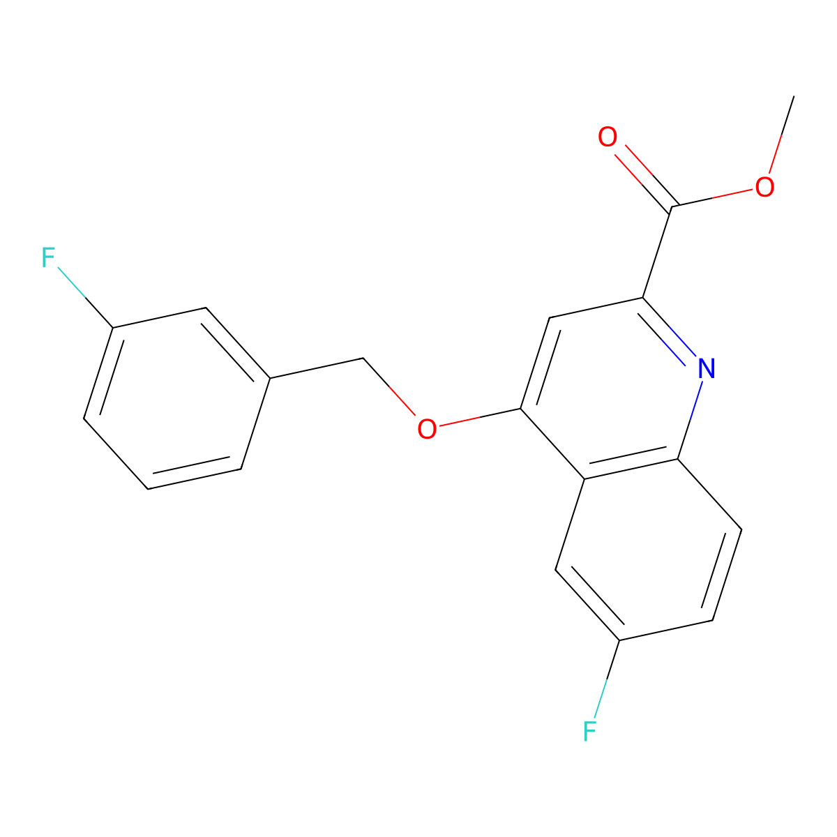 Methyl 6-fluoro-4-[(3-fluorophenyl)methoxy]quinoline-2-carboxylate molecular structure, CAS 1359396-28-3