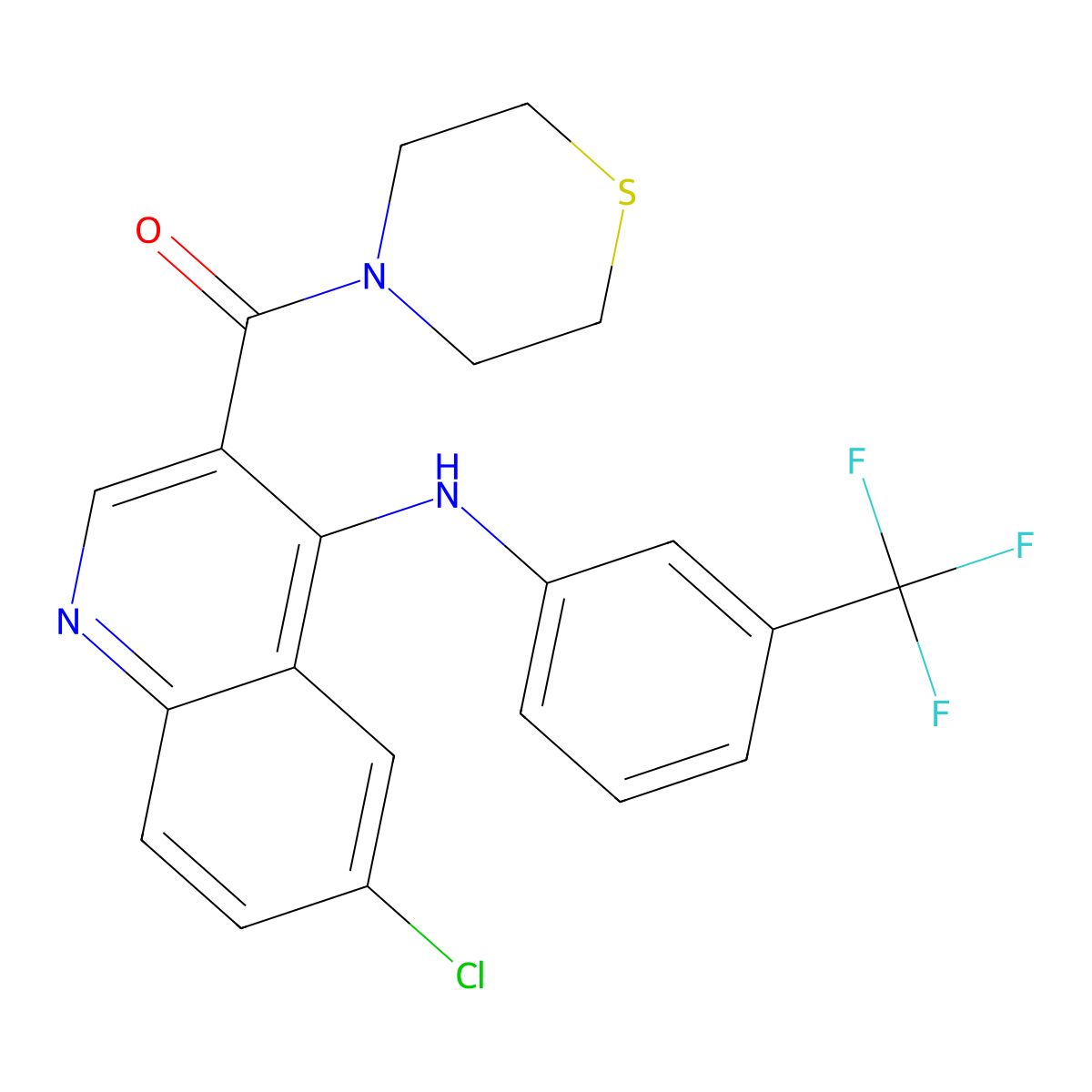 (6-Chloro-4-((3-(trifluoromethyl)phenyl)amino)quinolin-3-yl)(thiomorpholino)methanone molecular structure, CAS 1359401-41-4