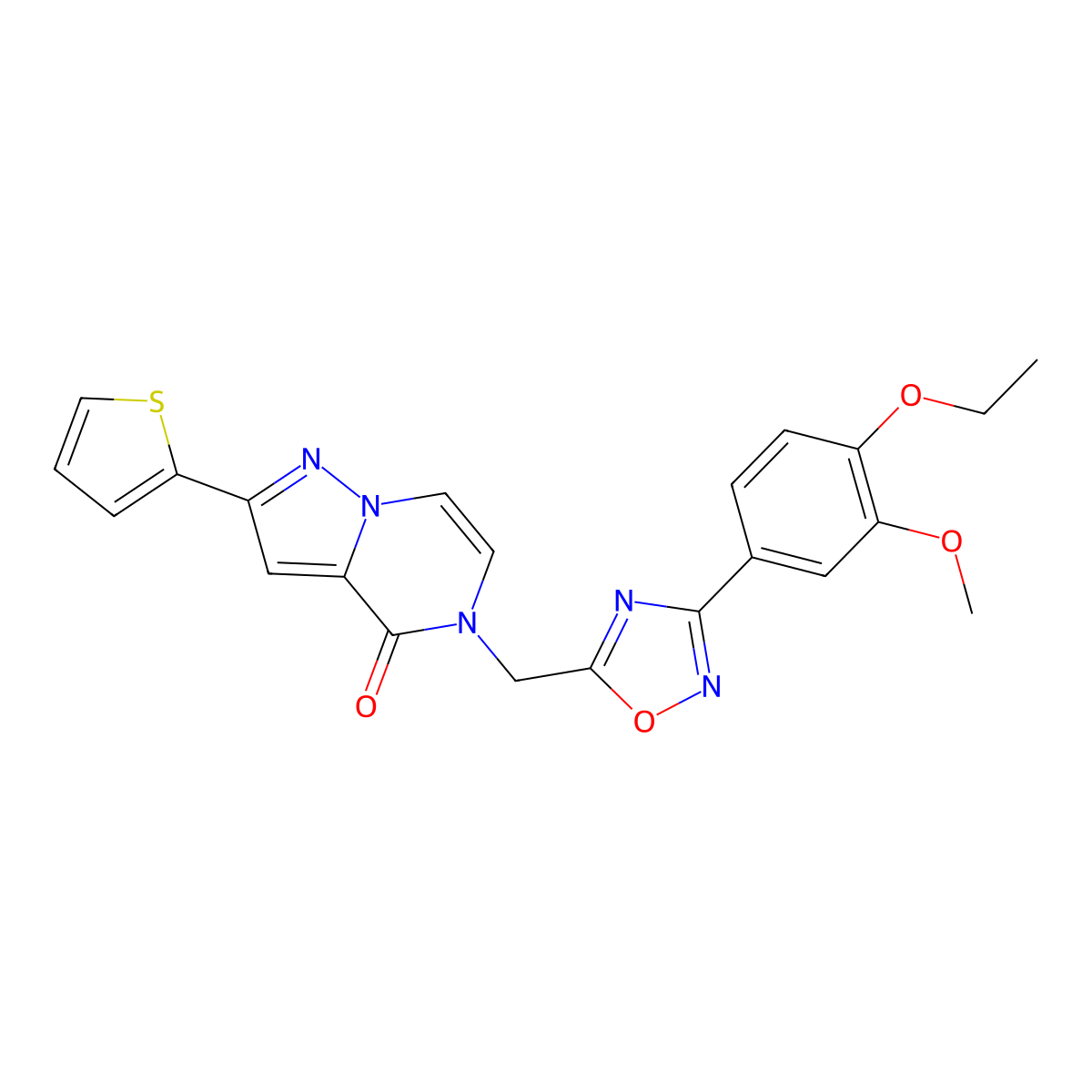 5-{[3-(4-ethoxy-3-methoxyphenyl)-1,2,4-oxadiazol-5-yl]methyl}-2-(thiophen-2-yl)-4H,5H-pyrazolo[1,5-a]pyrazin-4-one molecular structure, CAS 1359403-94-3
