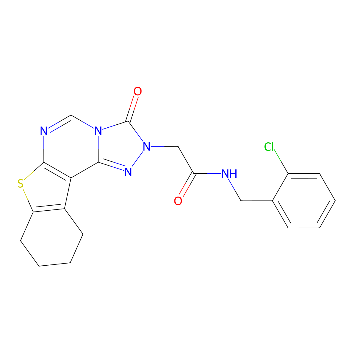 N-[(2-chlorophenyl)methyl]-2-{5-oxo-10-thia-3,4,6,8-tetraazatetracyclo[7.7.0.0^{2,6}.0^{11,16}]hexadeca-1(9),2,7,11(16)-tetraen-4-yl}acetamide molecular structure, CAS 1359406-48-6