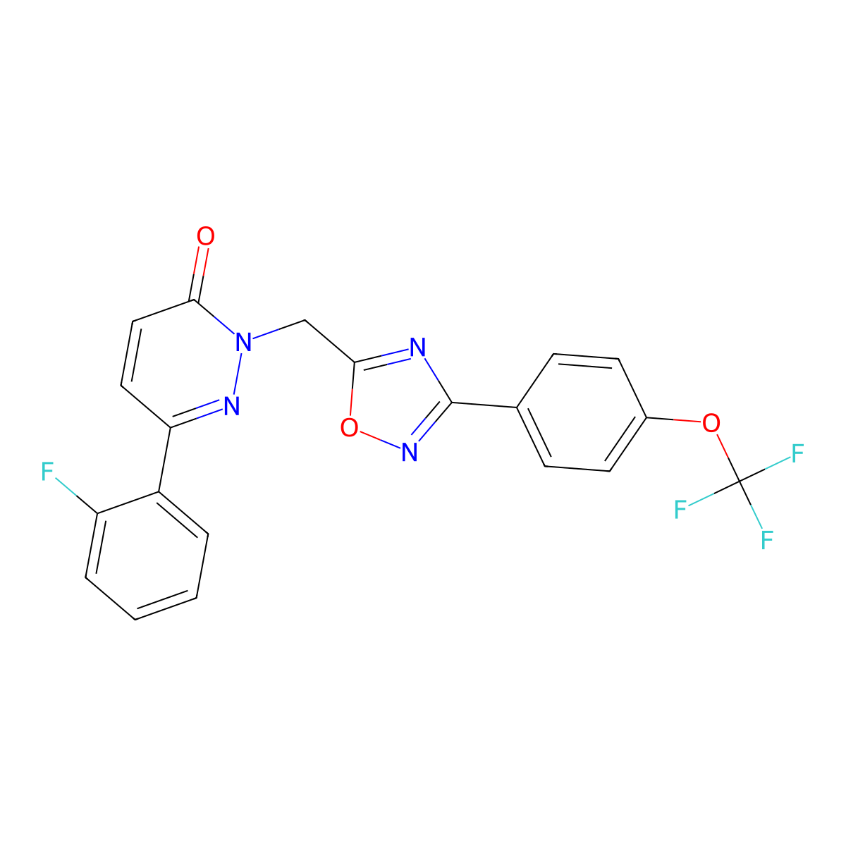 6-(2-fluorophenyl)-2-((3-(4-(trifluoromethoxy)phenyl)-1,2,4-oxadiazol-5-yl)methyl)pyridazin-3(2H)-one molecular structure, CAS 1359407-60-5