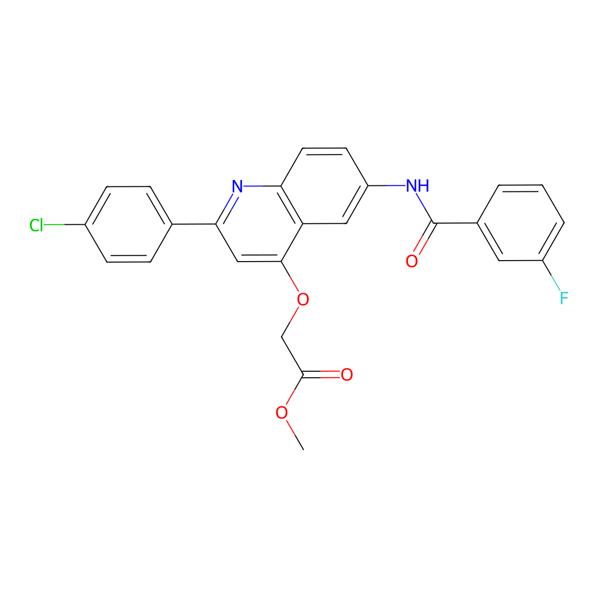 Methyl 2-{[2-(4-chlorophenyl)-6-(3-fluorobenzamido)quinolin-4-YL]oxy}acetate molecular structure, CAS 1359408-26-6