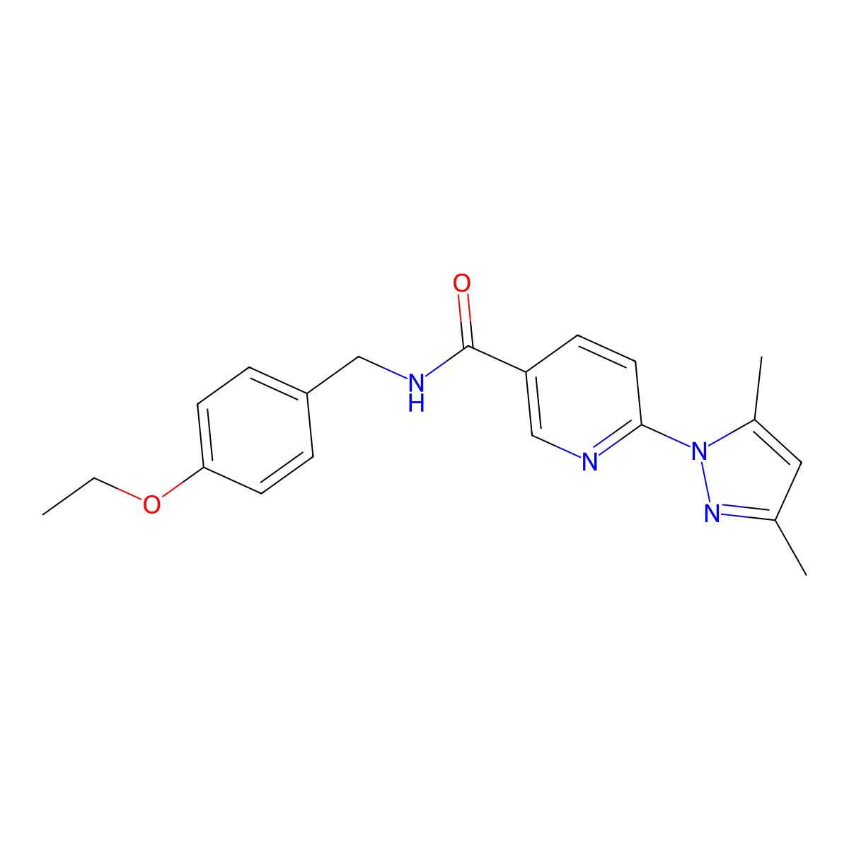 6-(3,5-dimethyl-1H-pyrazol-1-yl)-N-[(4-ethoxyphenyl)methyl]pyridine-3-carboxamide molecular structure, CAS 1359409-33-8