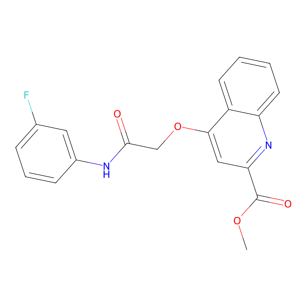 Methyl 4-{[(3-fluorophenyl)carbamoyl]methoxy}quinoline-2-carboxylate molecular structure, CAS 1359415-08-9