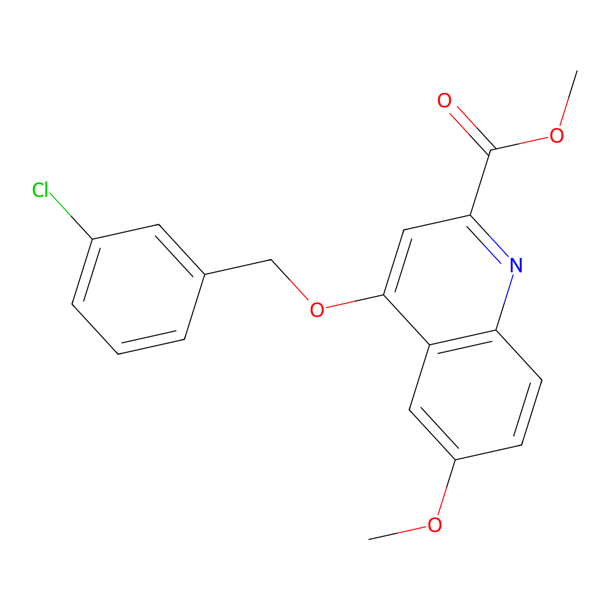 Methyl 4-[(3-chlorophenyl)methoxy]-6-methoxyquinoline-2-carboxylate molecular structure, CAS 1359415-63-6