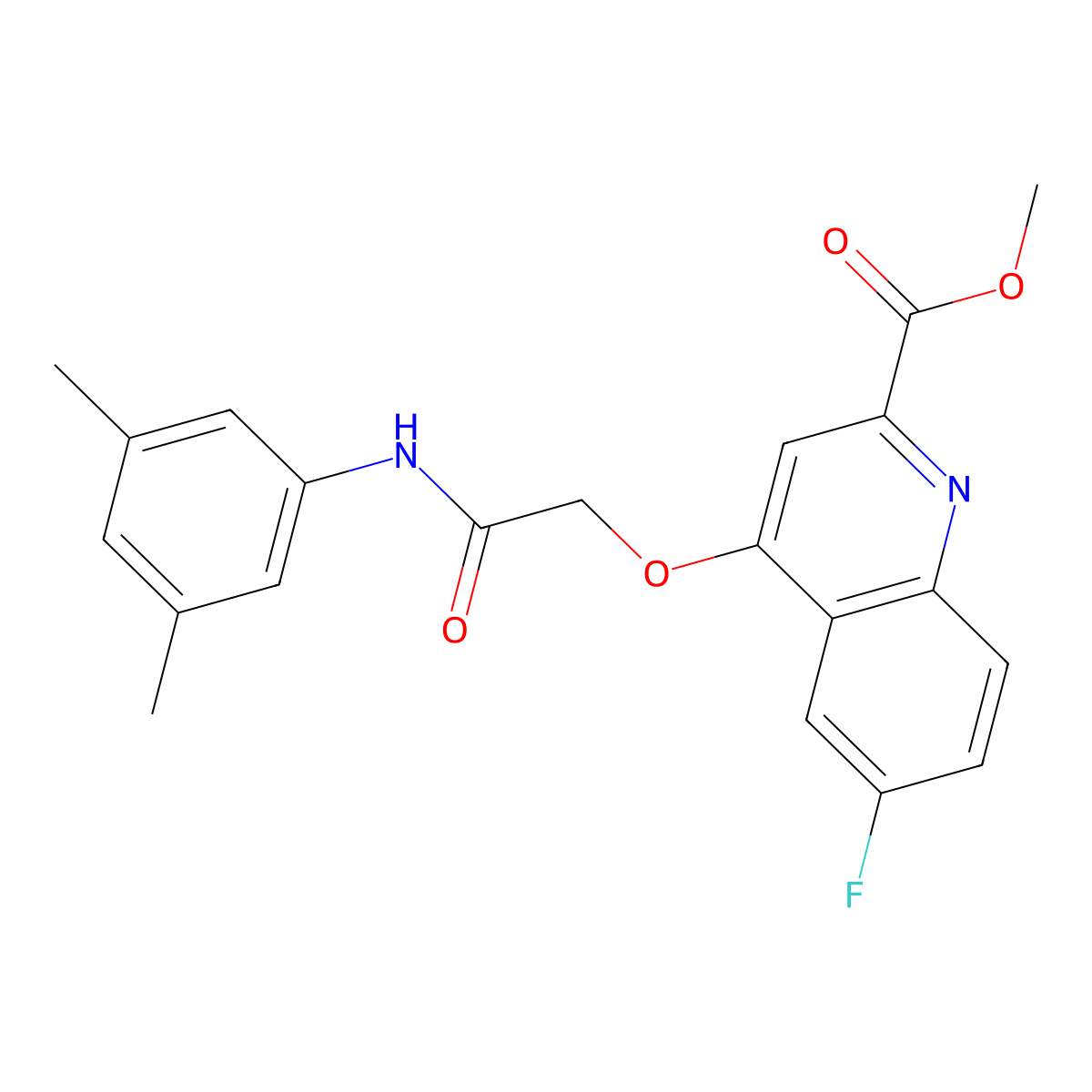 Methyl 4-{[(3,5-dimethylphenyl)carbamoyl]methoxy}-6-fluoroquinoline-2-carboxylate molecular structure, CAS 1359415-88-5