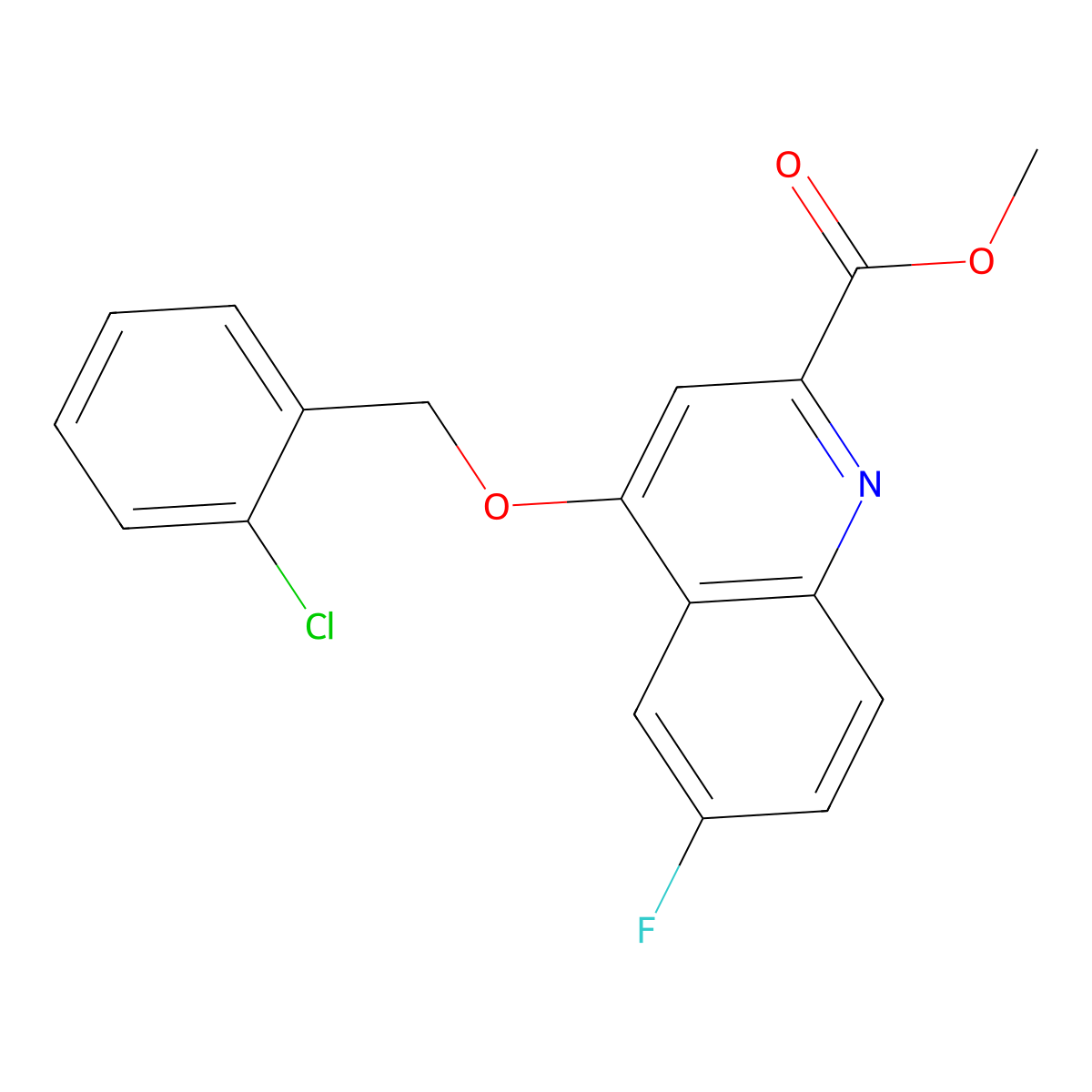 Methyl 4-((2-chlorobenzyl)oxy)-6-fluoroquinoline-2-carboxylate molecular structure, CAS 1359415-94-3