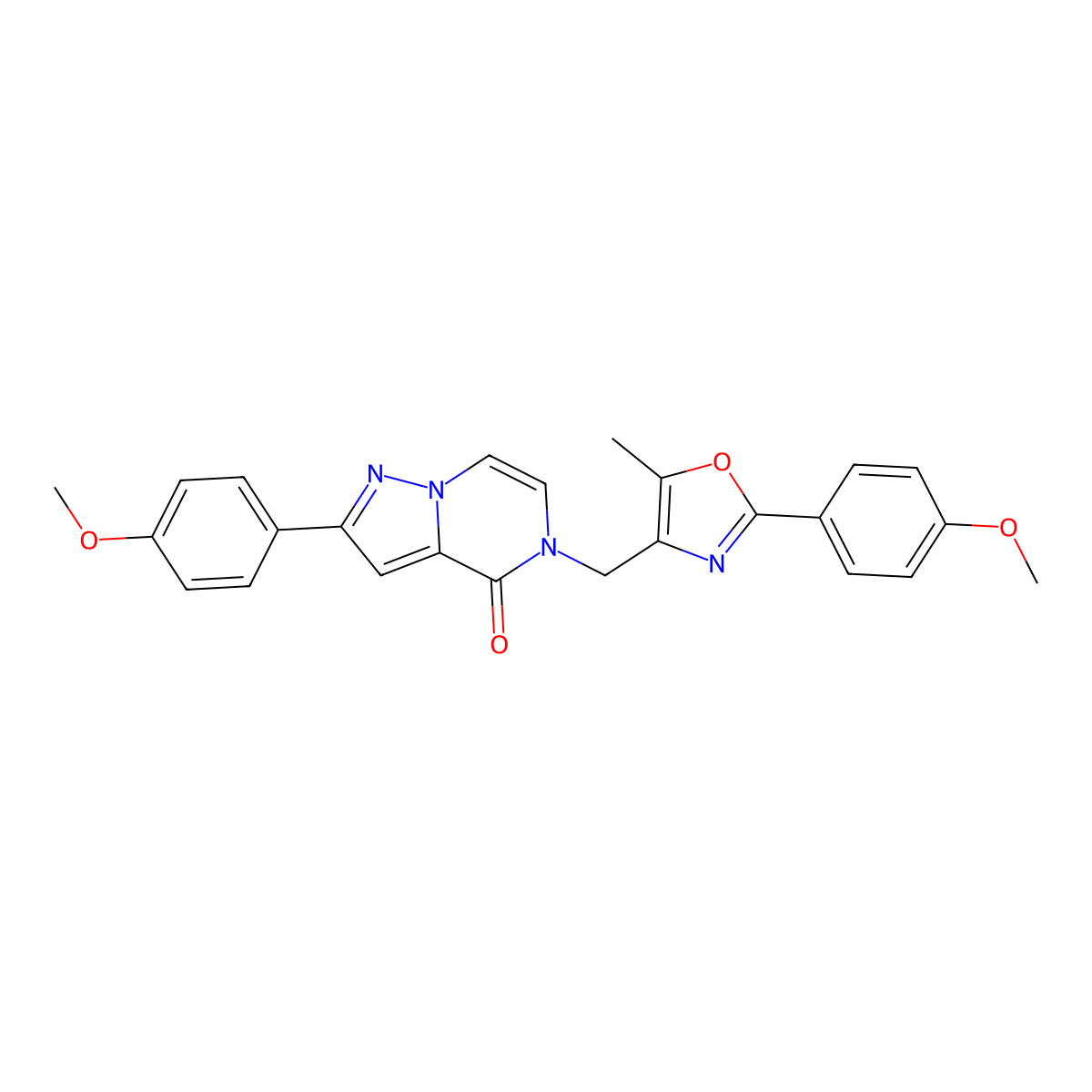 2-(4-methoxyphenyl)-5-((2-(4-methoxyphenyl)-5-methyloxazol-4-yl)methyl)pyrazolo[1,5-a]pyrazin-4(5H)-one molecular structure, CAS 1359418-58-8