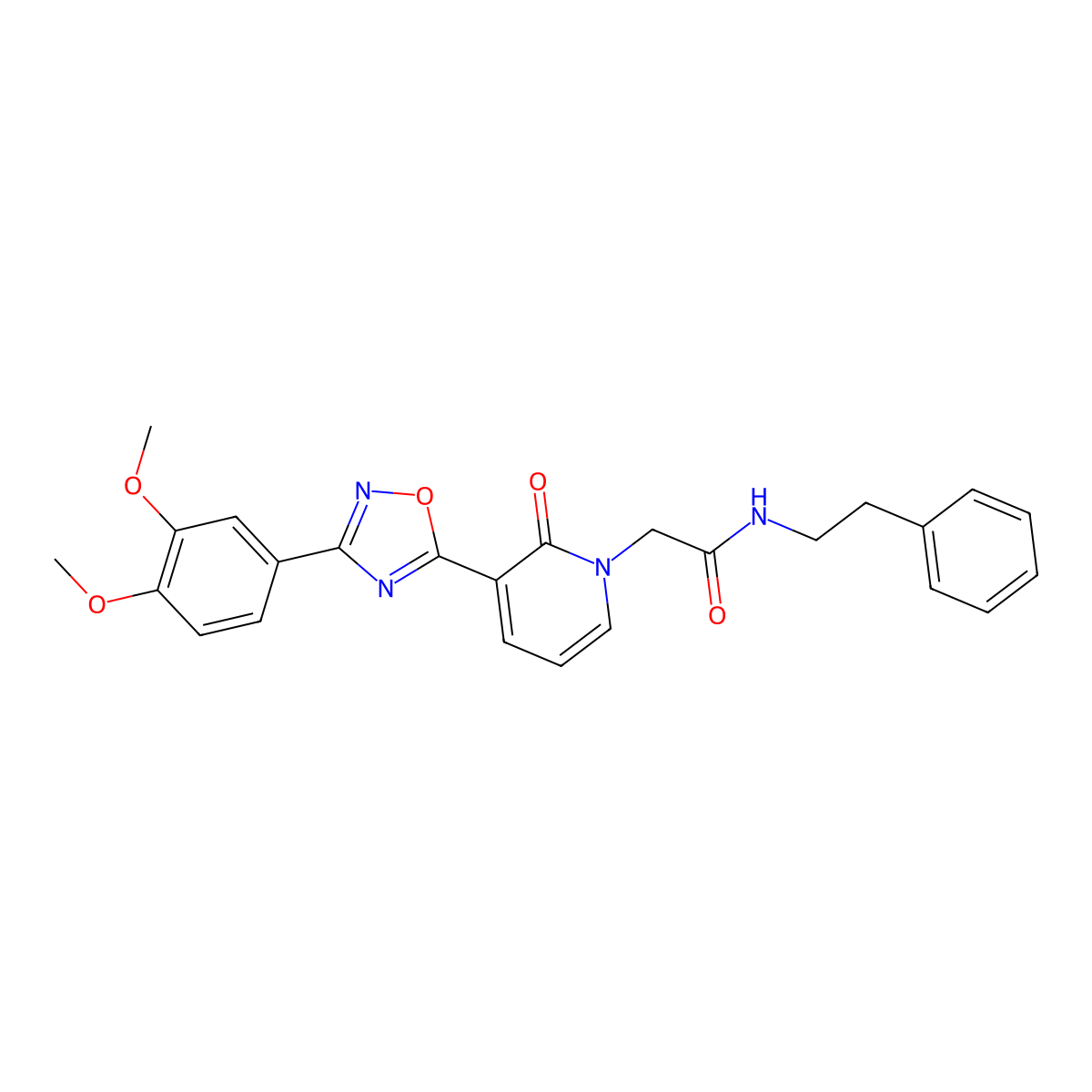 2-(3-(3-(3,4-dimethoxyphenyl)-1,2,4-oxadiazol-5-yl)-2-oxopyridin-1(2H)-yl)-N-phenethylacetamide molecular structure, CAS 1359430-27-5