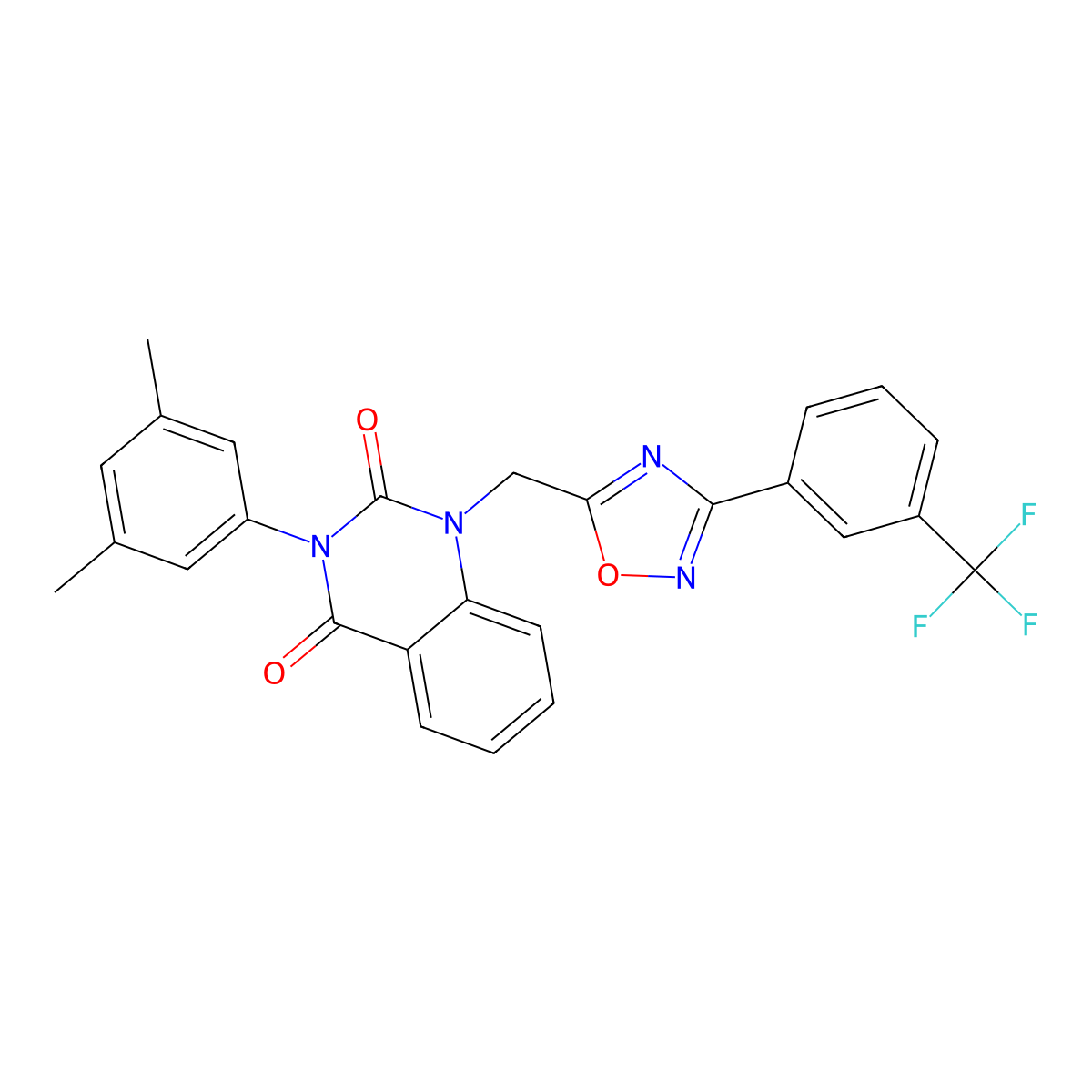 3-(3,5-dimethylphenyl)-1-((3-(3-(trifluoromethyl)phenyl)-1,2,4-oxadiazol-5-yl)methyl)quinazoline-2,4(1H,3H)-dione molecular structure, CAS 1359430-56-0