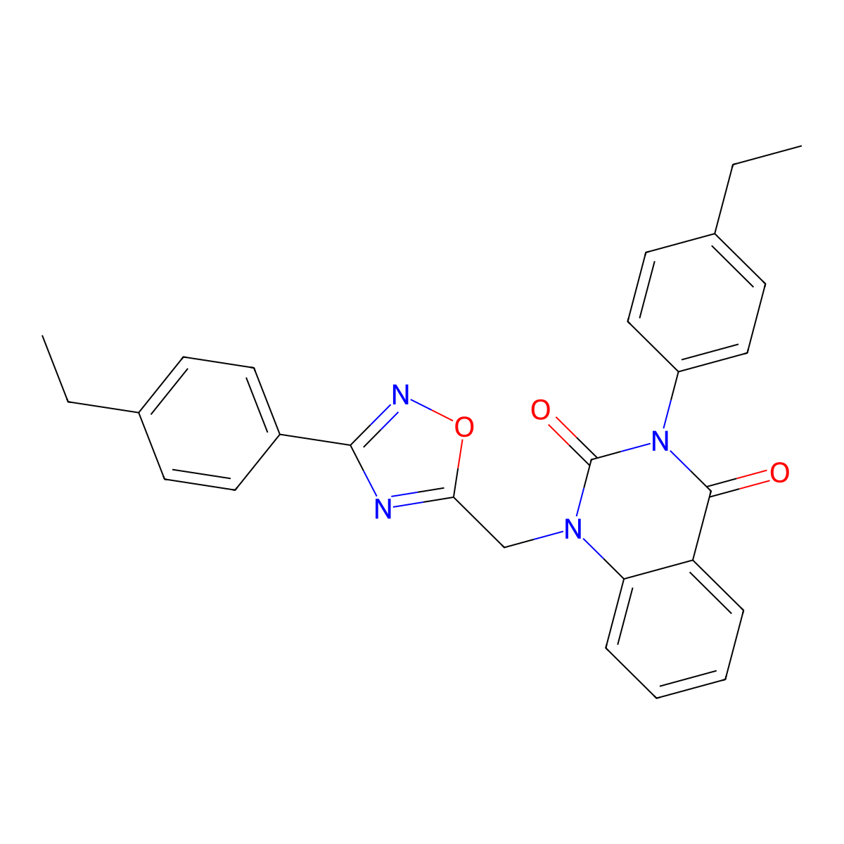 3-(4-ethylphenyl)-1-((3-(4-ethylphenyl)-1,2,4-oxadiazol-5-yl)methyl)quinazoline-2,4(1H,3H)-dione molecular structure, CAS 1359433-95-6