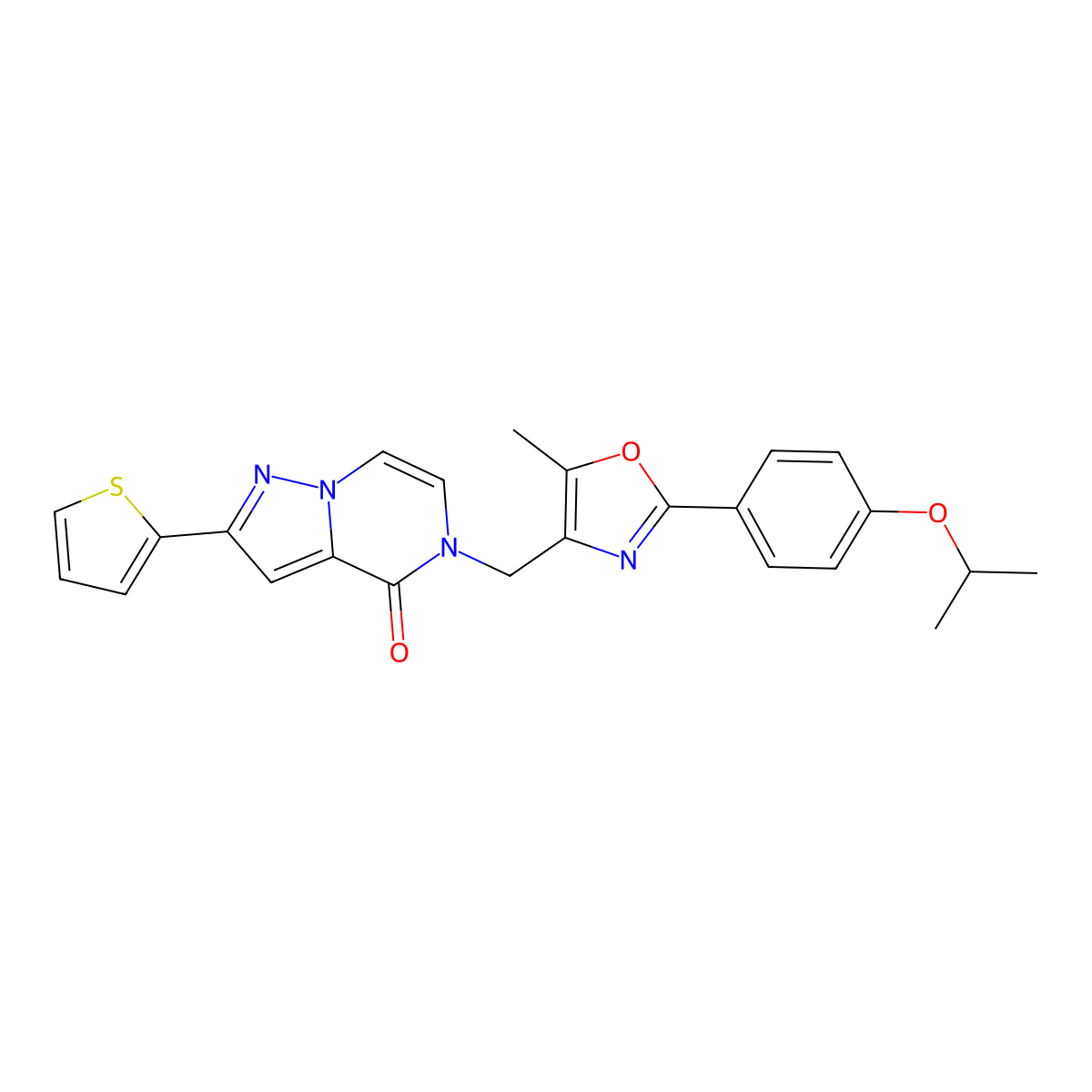 5-((2-(4-isopropoxyphenyl)-5-methyloxazol-4-yl)methyl)-2-(thiophen-2-yl)pyrazolo[1,5-a]pyrazin-4(5H)-one molecular structure, CAS 1359442-88-8
