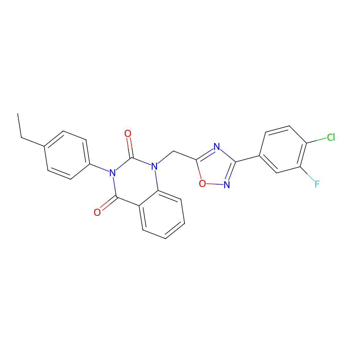 1-((3-(4-chloro-3-fluorophenyl)-1,2,4-oxadiazol-5-yl)methyl)-3-(4-ethylphenyl)quinazoline-2,4(1H,3H)-dione molecular structure, CAS 1359443-73-4