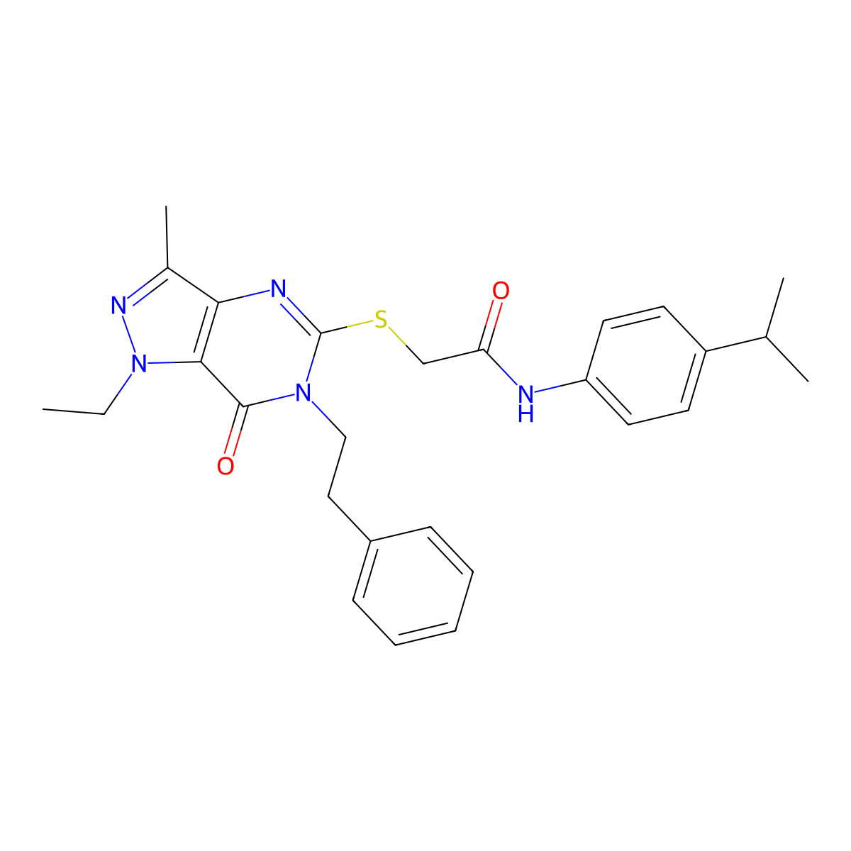 2-((1-ethyl-3-methyl-7-oxo-6-phenethyl-6,7-dihydro-1H-pyrazolo[4,3-d]pyrimidin-5-yl)thio)-N-(4-isopropylphenyl)acetamide molecular structure, CAS 1359445-69-4