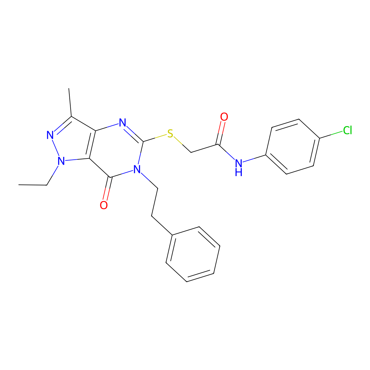 N-(4-chlorophenyl)-2-{[1-ethyl-3-methyl-7-oxo-6-(2-phenylethyl)-1H,6H,7H-pyrazolo[4,3-d]pyrimidin-5-yl]sulfanyl}acetamide molecular structure, CAS 1359445-78-5