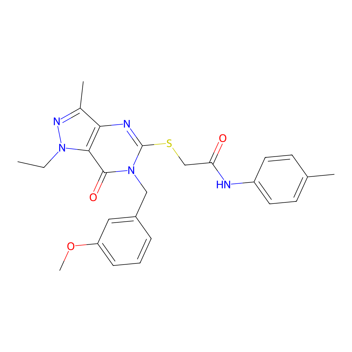 2-({1-ethyl-6-[(3-methoxyphenyl)methyl]-3-methyl-7-oxo-1H,6H,7H-pyrazolo[4,3-d]pyrimidin-5-yl}sulfanyl)-N-(4-methylphenyl)acetamide molecular structure, CAS 1359446-73-3