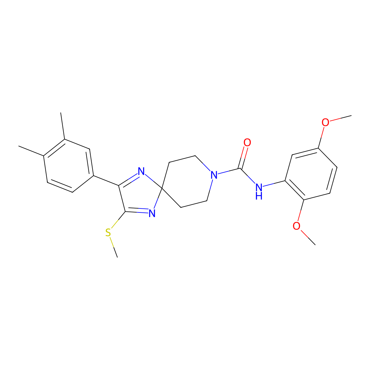N-(2,5-dimethoxyphenyl)-2-(3,4-dimethylphenyl)-3-(methylthio)-1,4,8-triazaspiro[4.5]deca-1,3-diene-8-carboxamide molecular structure, CAS 1359447-93-0