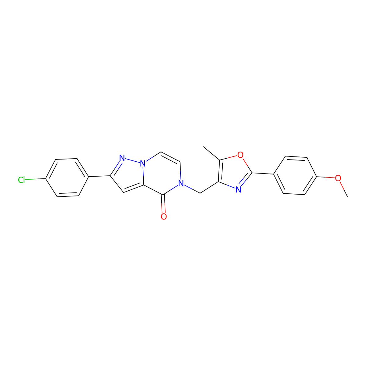 2-(4-chlorophenyl)-5-((2-(4-methoxyphenyl)-5-methyloxazol-4-yl)methyl)pyrazolo[1,5-a]pyrazin-4(5H)-one molecular structure, CAS 1359451-35-6