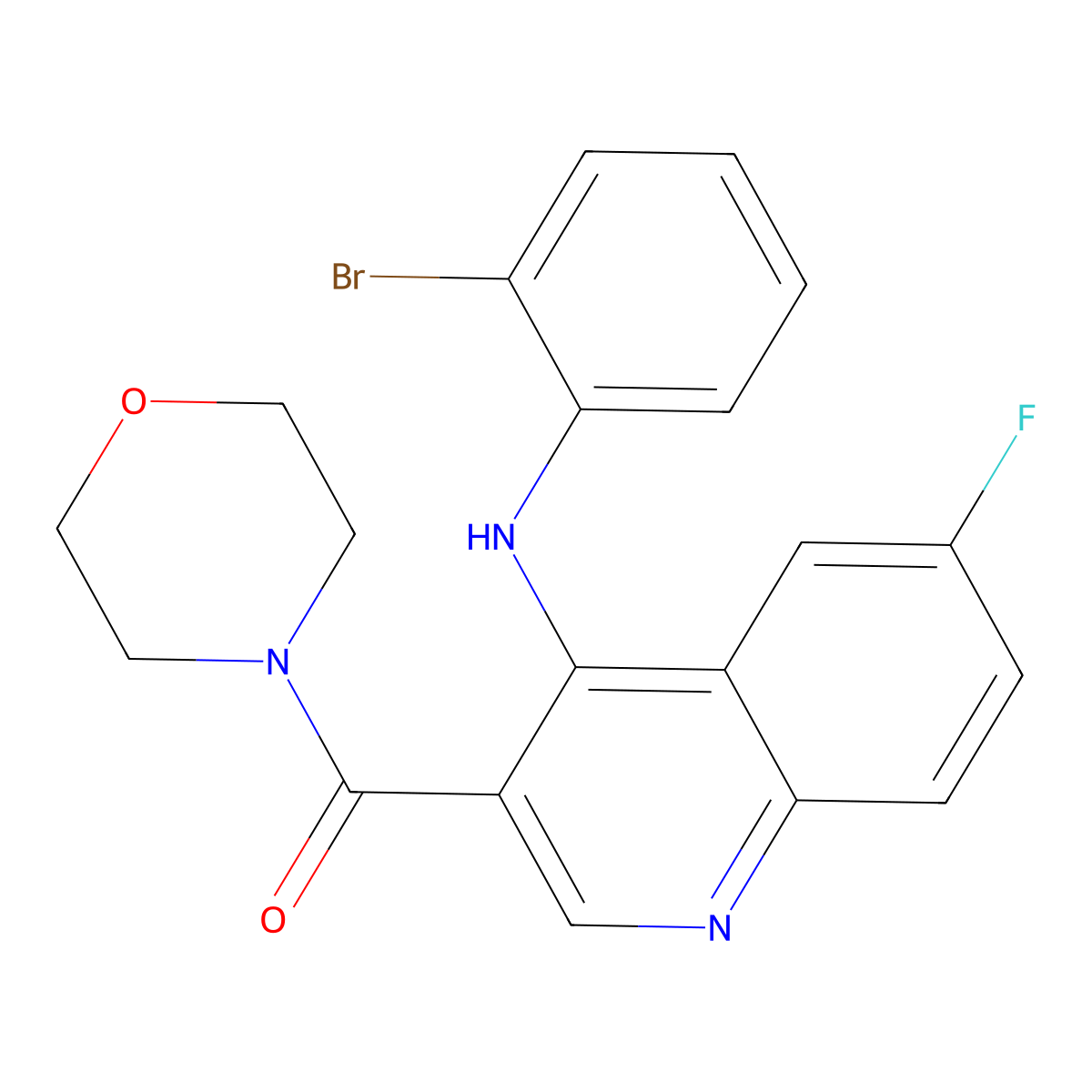 (4-((2-Bromophenyl)amino)-6-fluoroquinolin-3-yl)(morpholino)methanone molecular structure, CAS 1359451-94-7
