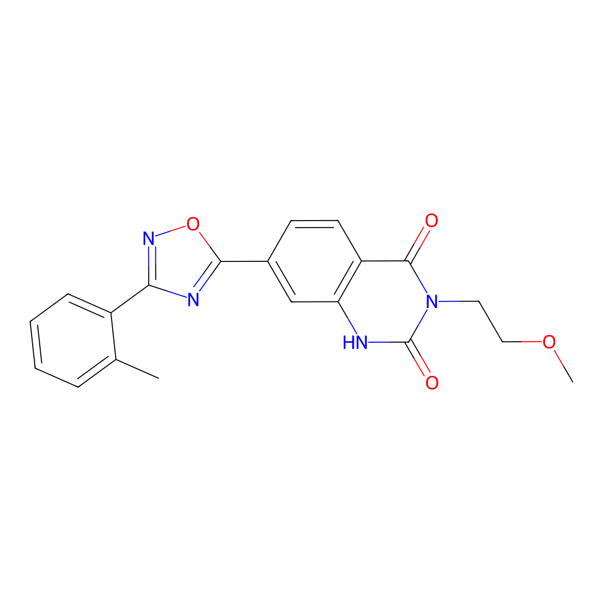 3-(2-methoxyethyl)-7-(3-(o-tolyl)-1,2,4-oxadiazol-5-yl)quinazoline-2,4(1H,3H)-dione molecular structure, CAS 1359452-94-0