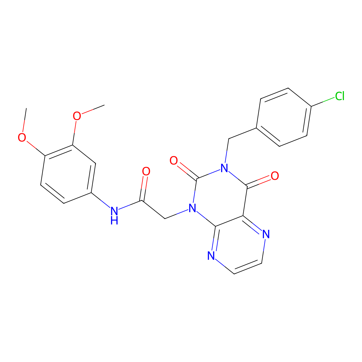 2-(3-(4-chlorobenzyl)-2,4-dioxo-3,4-dihydropteridin-1(2H)-yl)-N-(3,4-dimethoxyphenyl)acetamide molecular structure, CAS 1359454-83-3