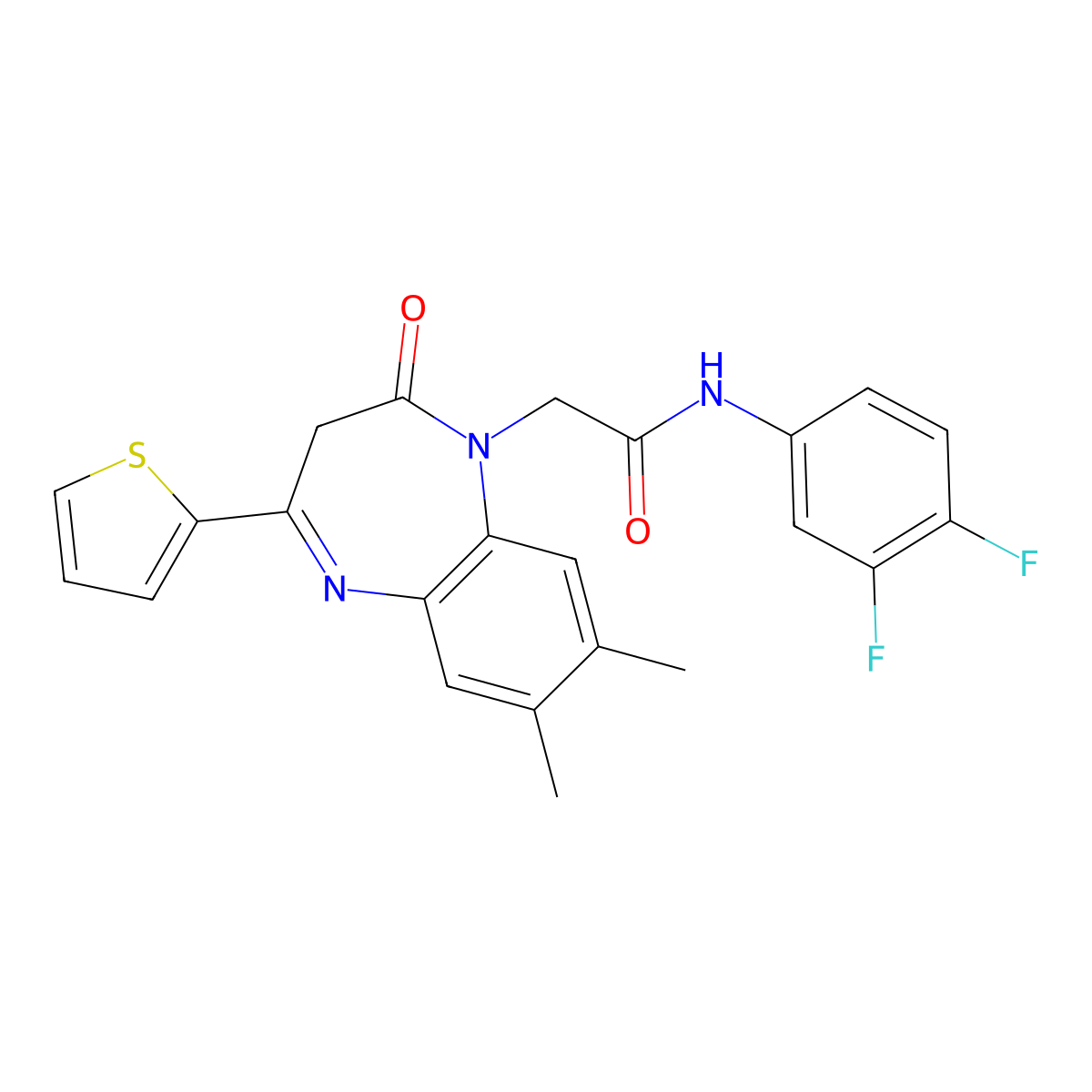N-(3,4-difluorophenyl)-2-[7,8-dimethyl-2-oxo-4-(thiophen-2-yl)-2,3-dihydro-1H-1,5-benzodiazepin-1-yl]acetamide molecular structure, CAS 1359459-22-5