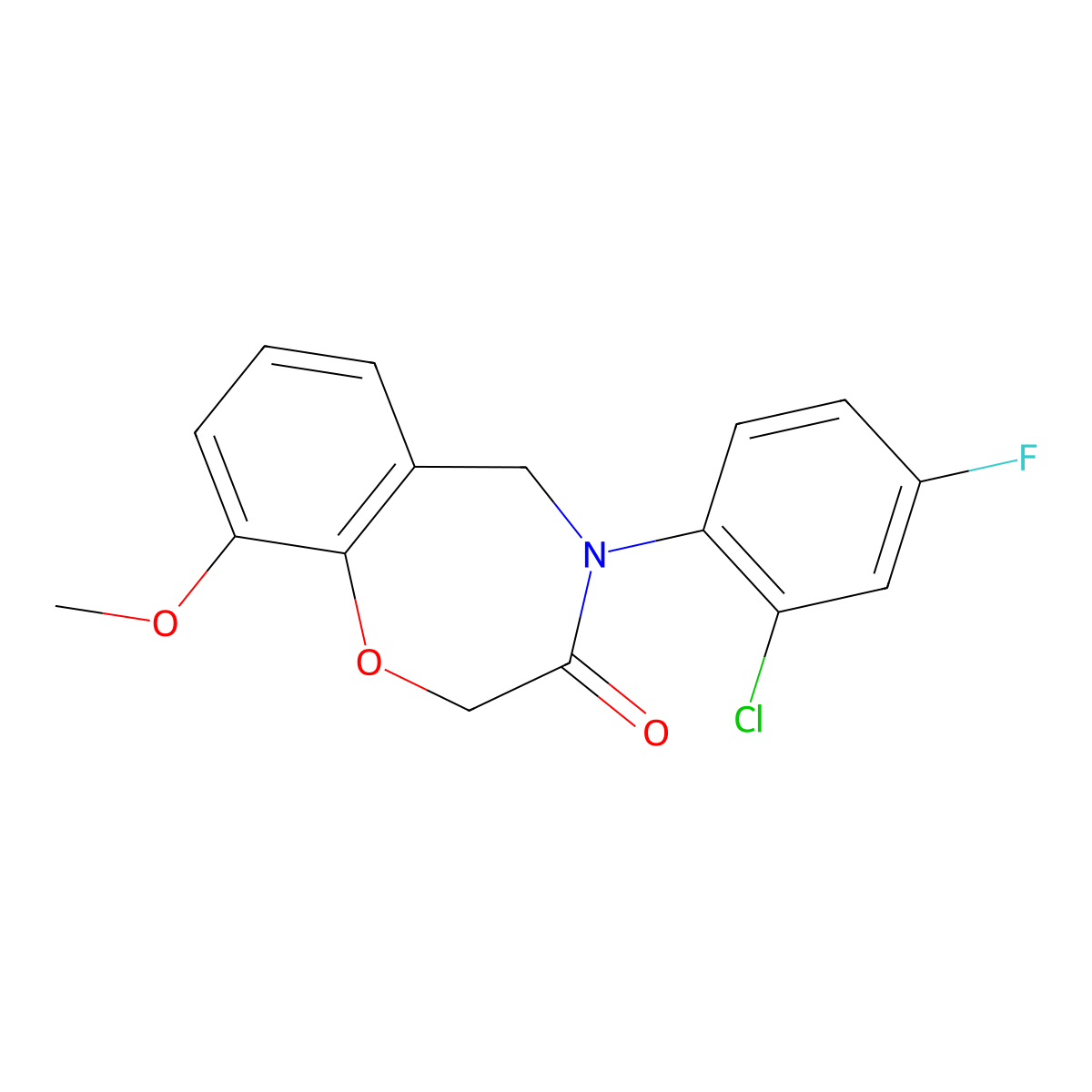4-(2-chloro-4-fluorophenyl)-9-methoxy-4,5-dihydro-1,4-benzoxazepin-3(2H)-one molecular structure, CAS 1359466-46-8