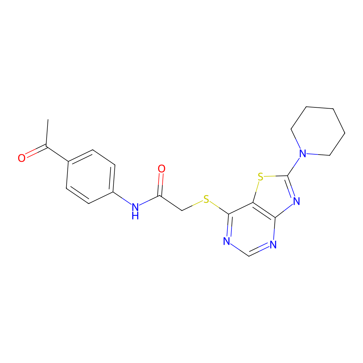 N-(4-acetylphenyl)-2-((2-(piperidin-1-yl)thiazolo[4,5-d]pyrimidin-7-yl)thio)acetamide molecular structure, CAS 1359473-75-8