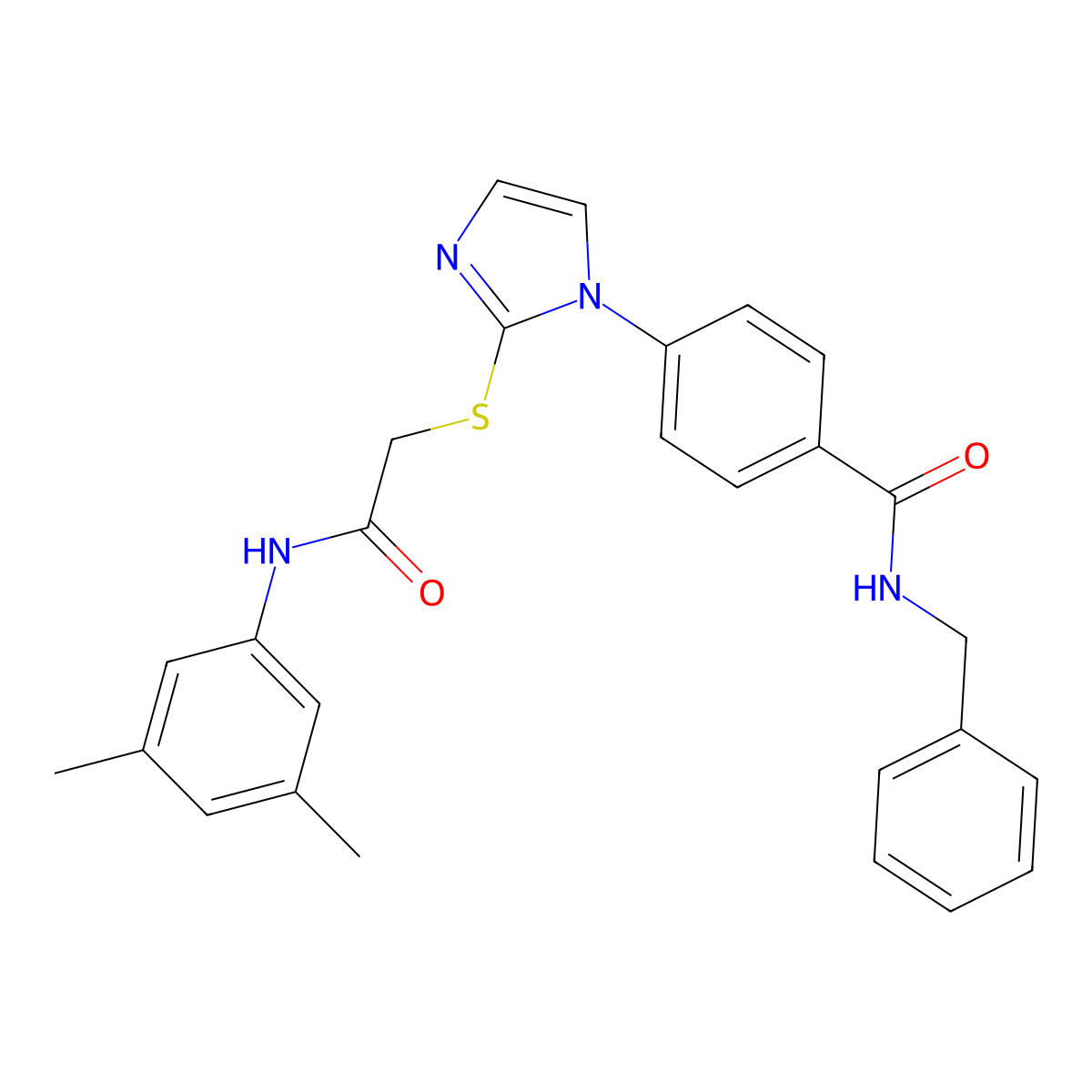 N-benzyl-4-[2-({[(3,5-dimethylphenyl)carbamoyl]methyl}sulfanyl)-1H-imidazol-1-yl]benzamide molecular structure, CAS 1359476-24-6