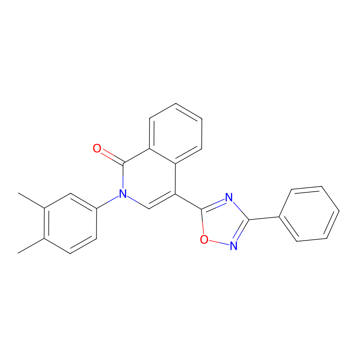 2-(3,4-dimethylphenyl)-4-(3-phenyl-1,2,4-oxadiazol-5-yl)isoquinolin-1(2H)-one molecular structure, CAS 1359479-96-1