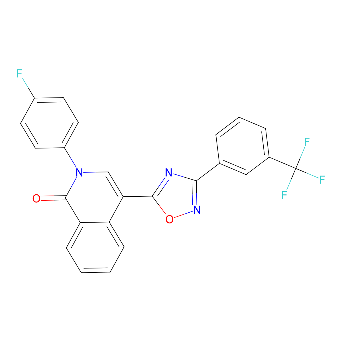 2-(4-fluorophenyl)-4-(3-(3-(trifluoromethyl)phenyl)-1,2,4-oxadiazol-5-yl)isoquinolin-1(2H)-one molecular structure, CAS 1359480-19-5