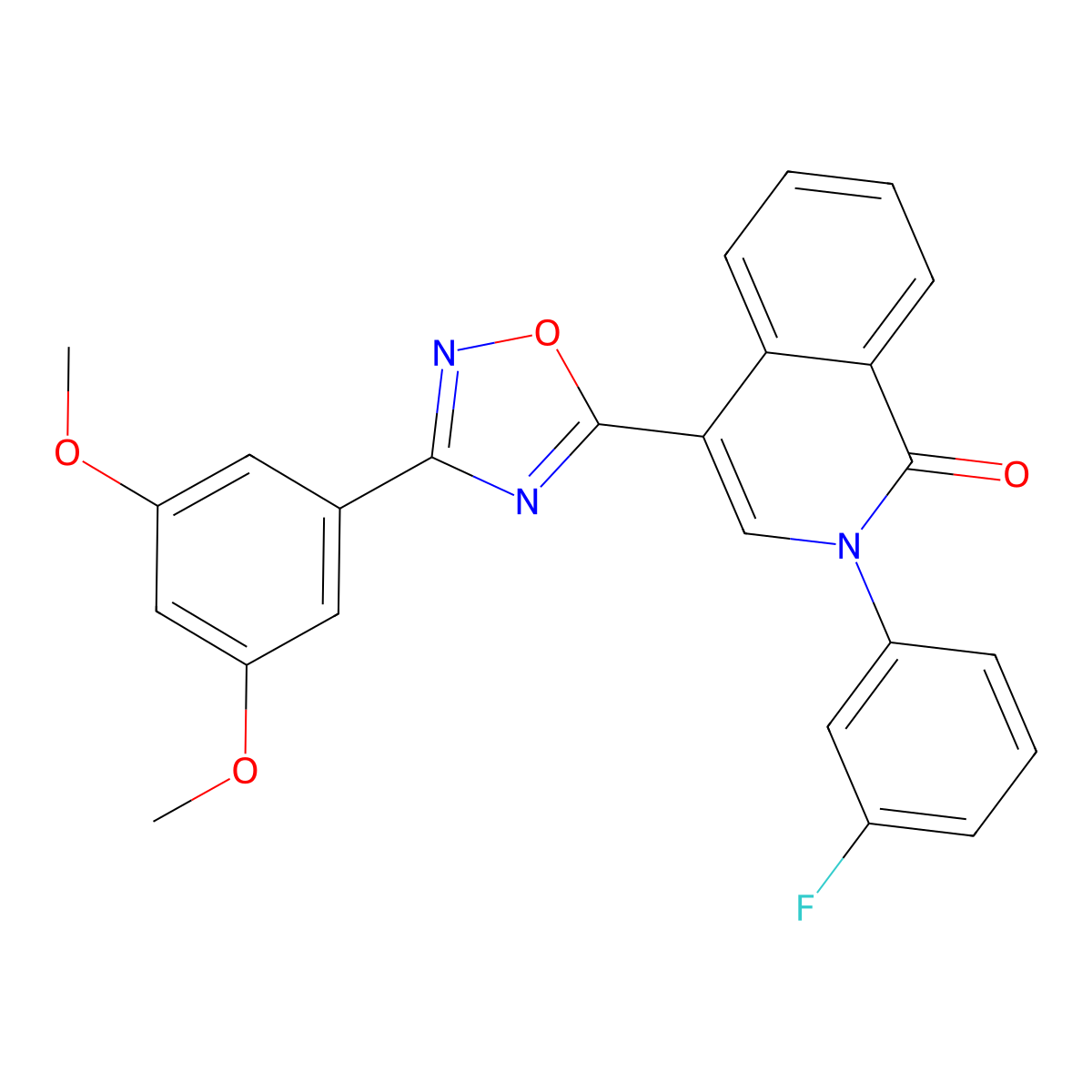 4-(3-(3,5-dimethoxyphenyl)-1,2,4-oxadiazol-5-yl)-2-(3-fluorophenyl)isoquinolin-1(2H)-one molecular structure, CAS 1359480-34-4