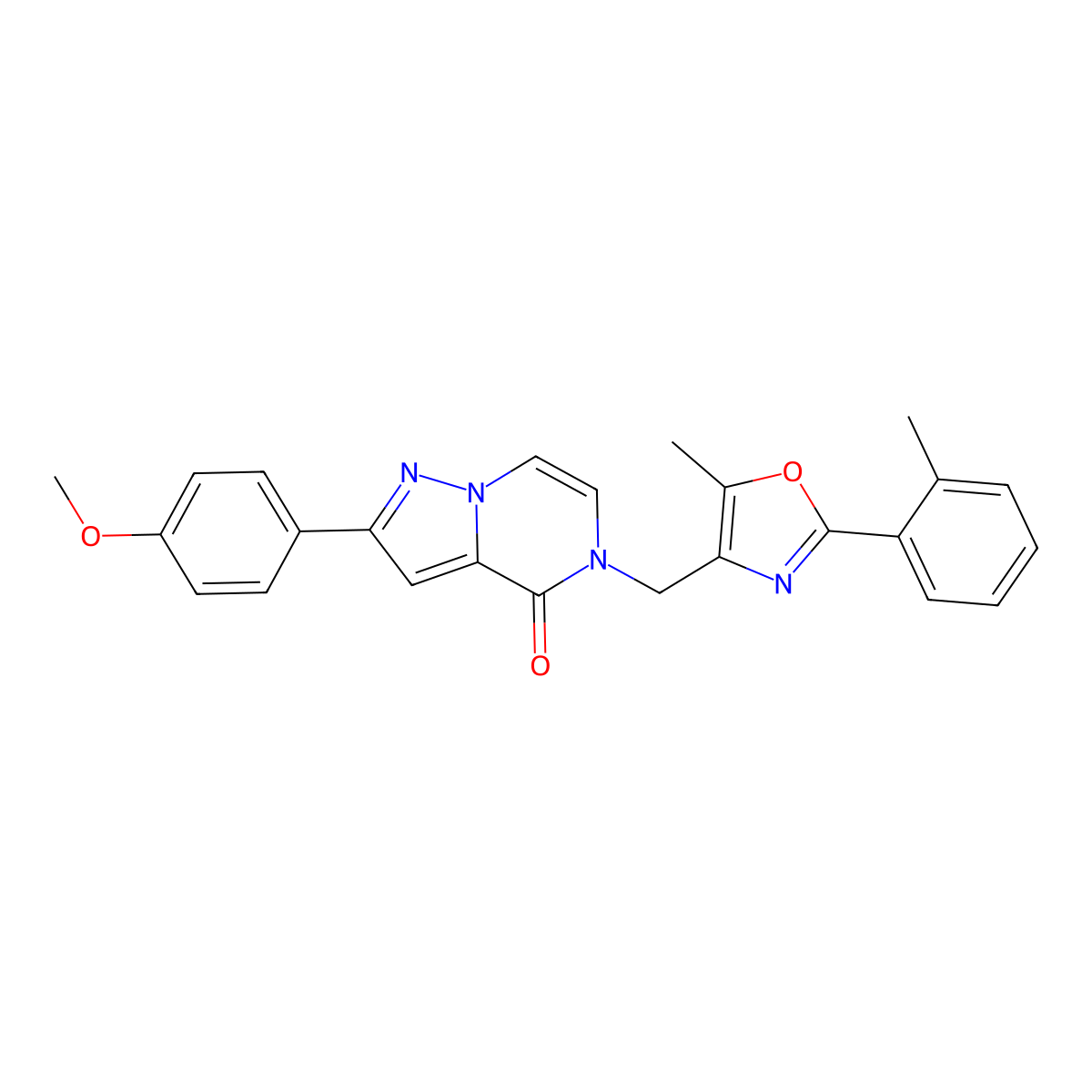 2-(4-methoxyphenyl)-5-((5-methyl-2-(o-tolyl)oxazol-4-yl)methyl)pyrazolo[1,5-a]pyrazin-4(5H)-one molecular structure, CAS 1359483-60-5
